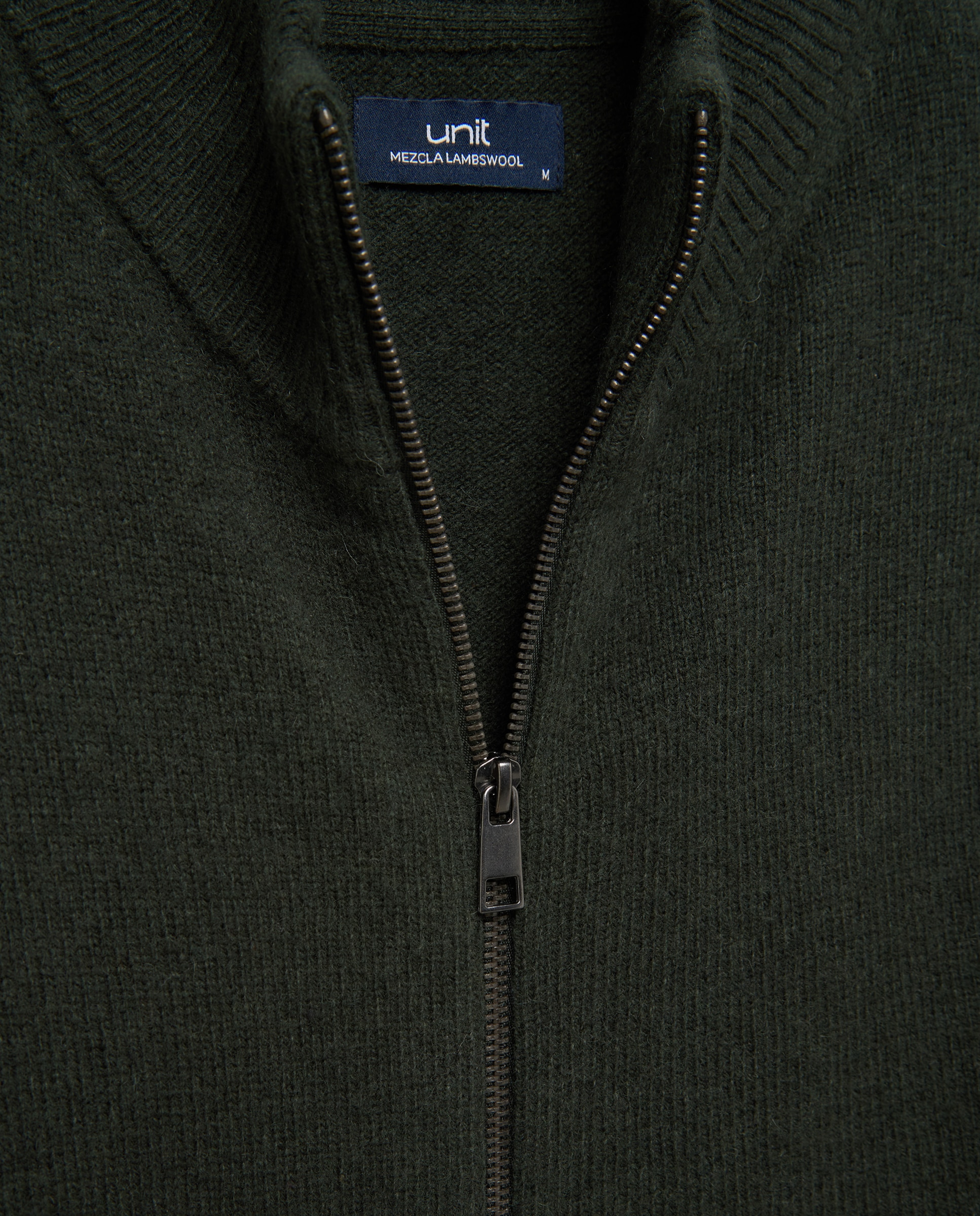 Chaqueta de hombre cremallera lisa Lambswool Nylon 530 Verde oscuro-5