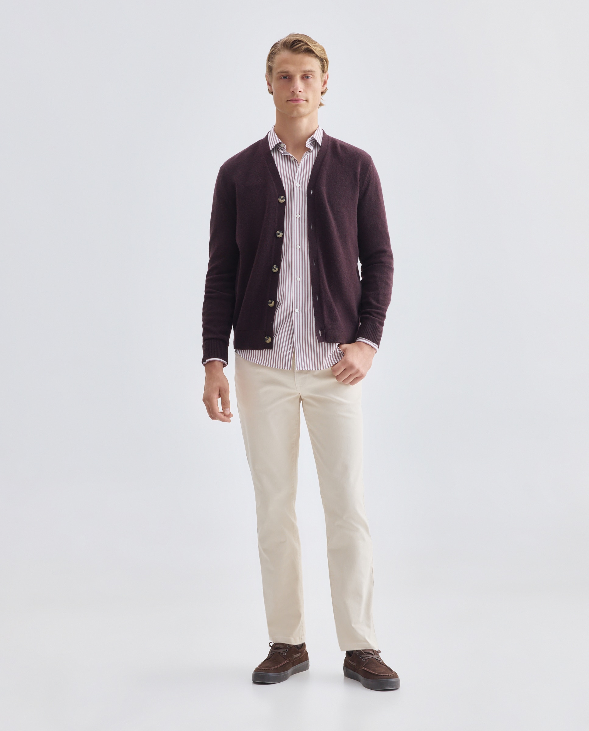 Cardigan de hombre botones liso Lambswool Nylon 290 Burdeos-2