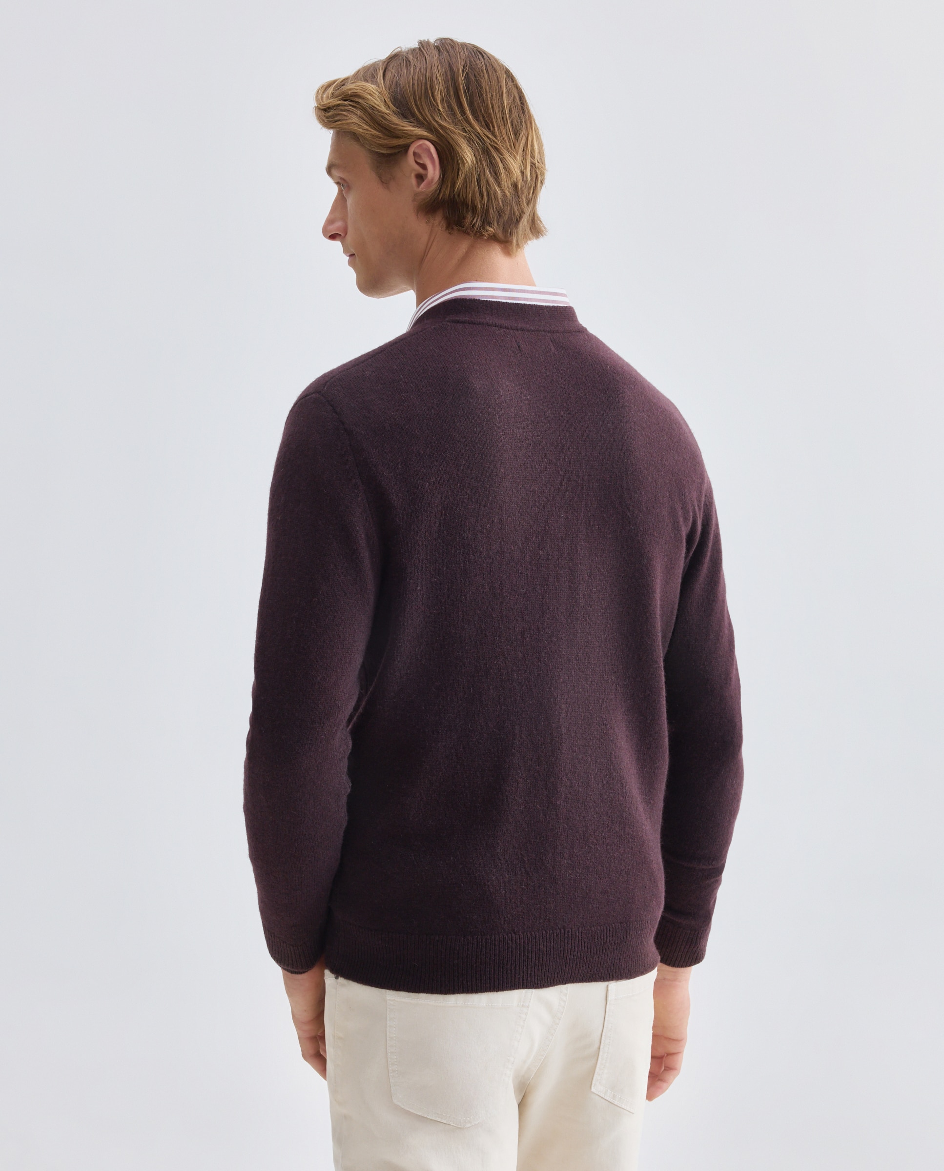 Cardigan de hombre botones liso Lambswool Nylon 290 Burdeos-3
