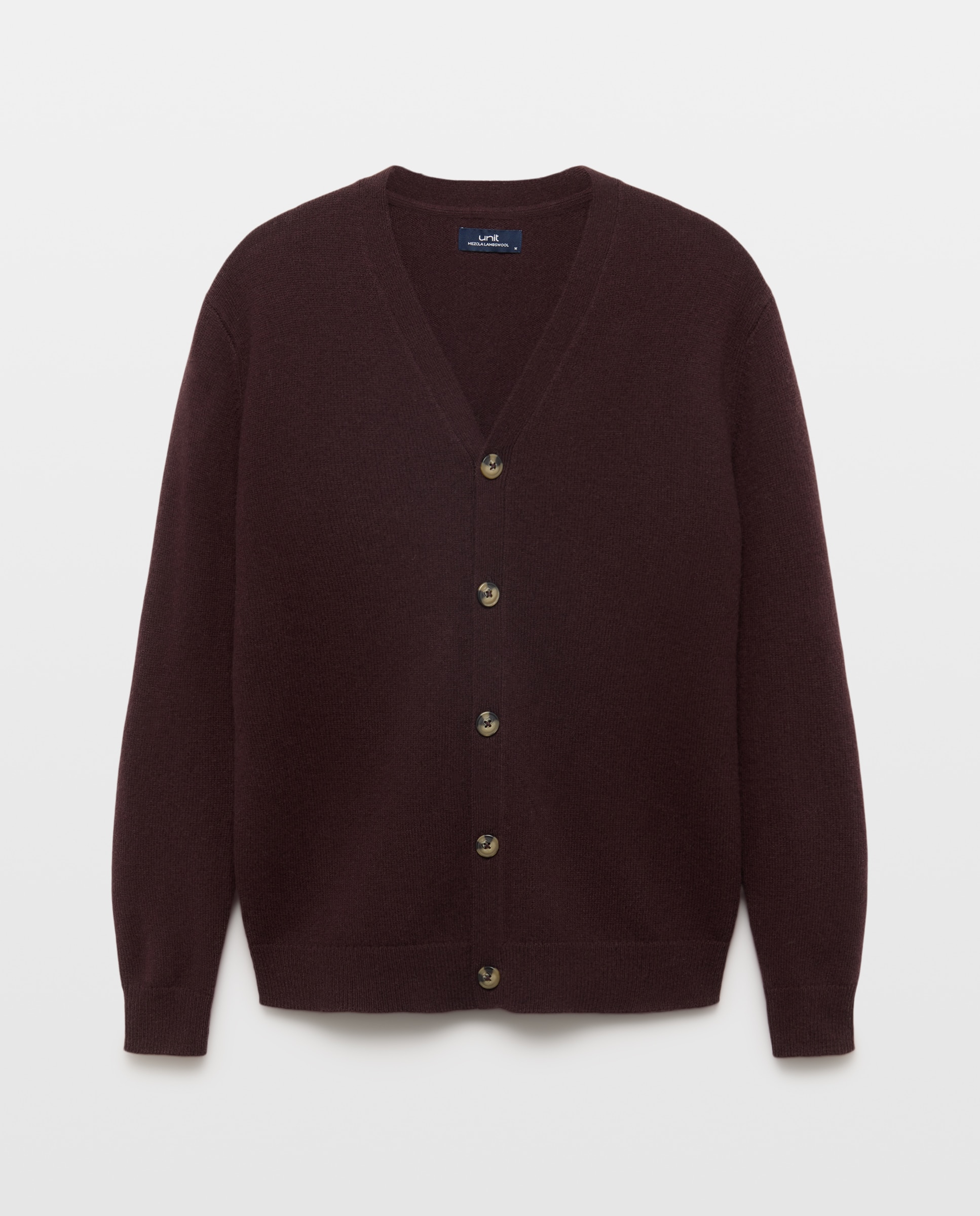 Cardigan de hombre botones liso Lambswool Nylon 290 Burdeos-4
