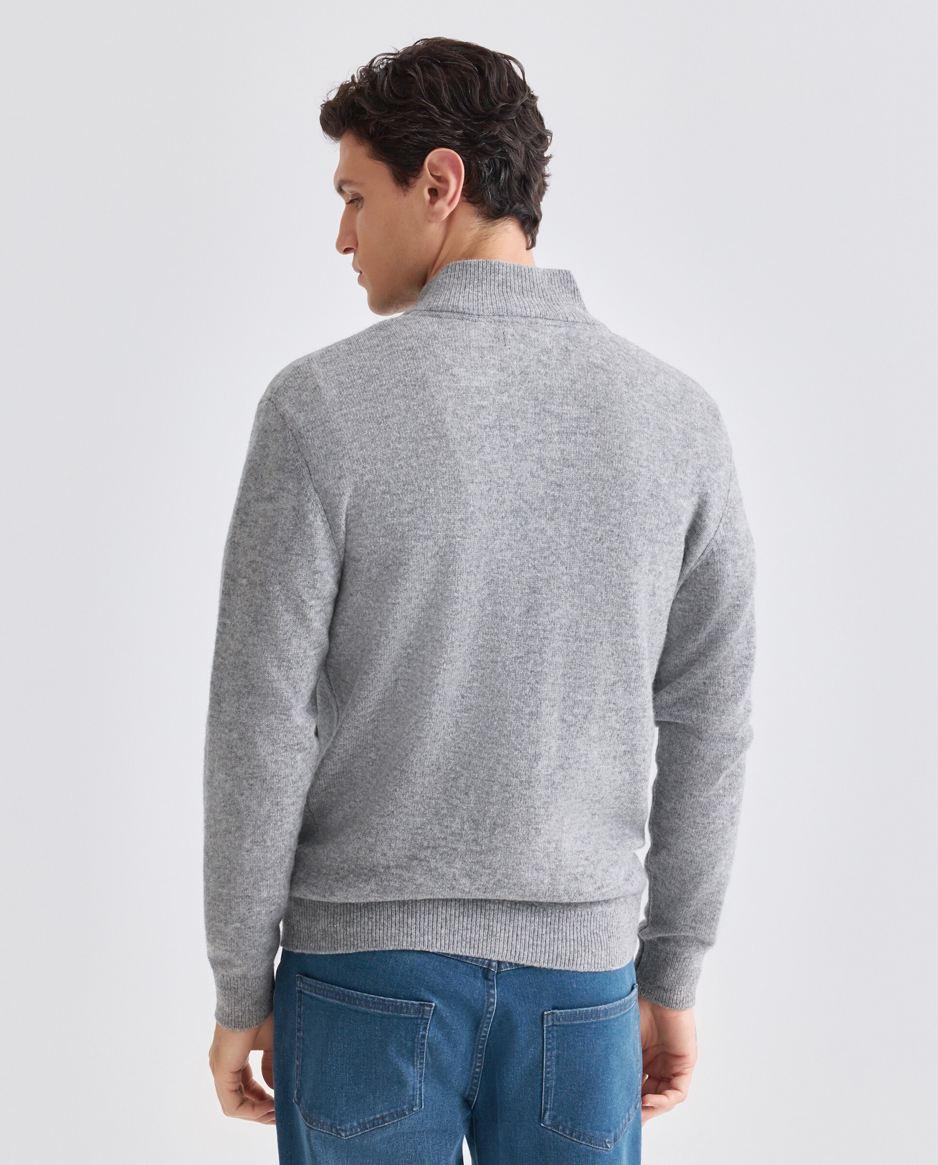 Chaqueta de hombre cremallera lisa Lambswool Nylon Gris claro-3