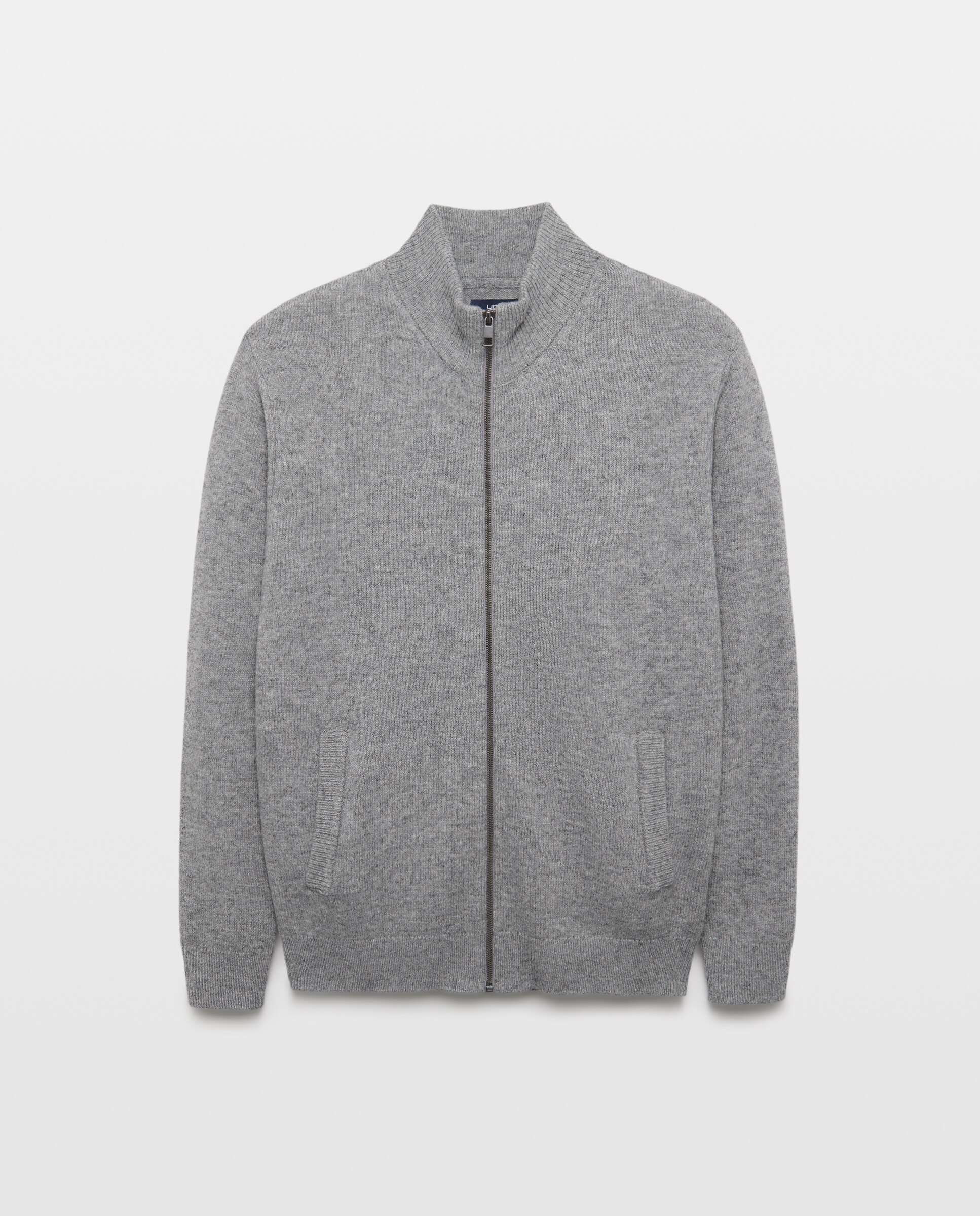 Chaqueta de hombre cremallera lisa Lambswool Nylon Gris claro-4