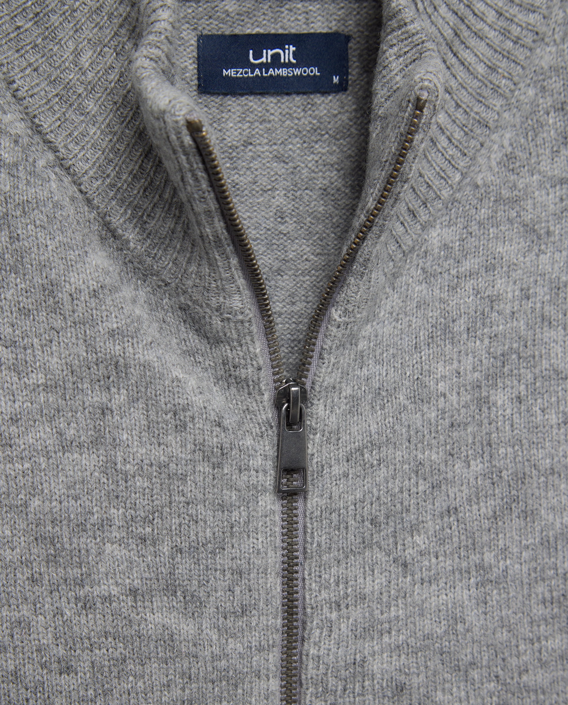 Chaqueta de hombre cremallera lisa Lambswool Nylon Gris claro-5