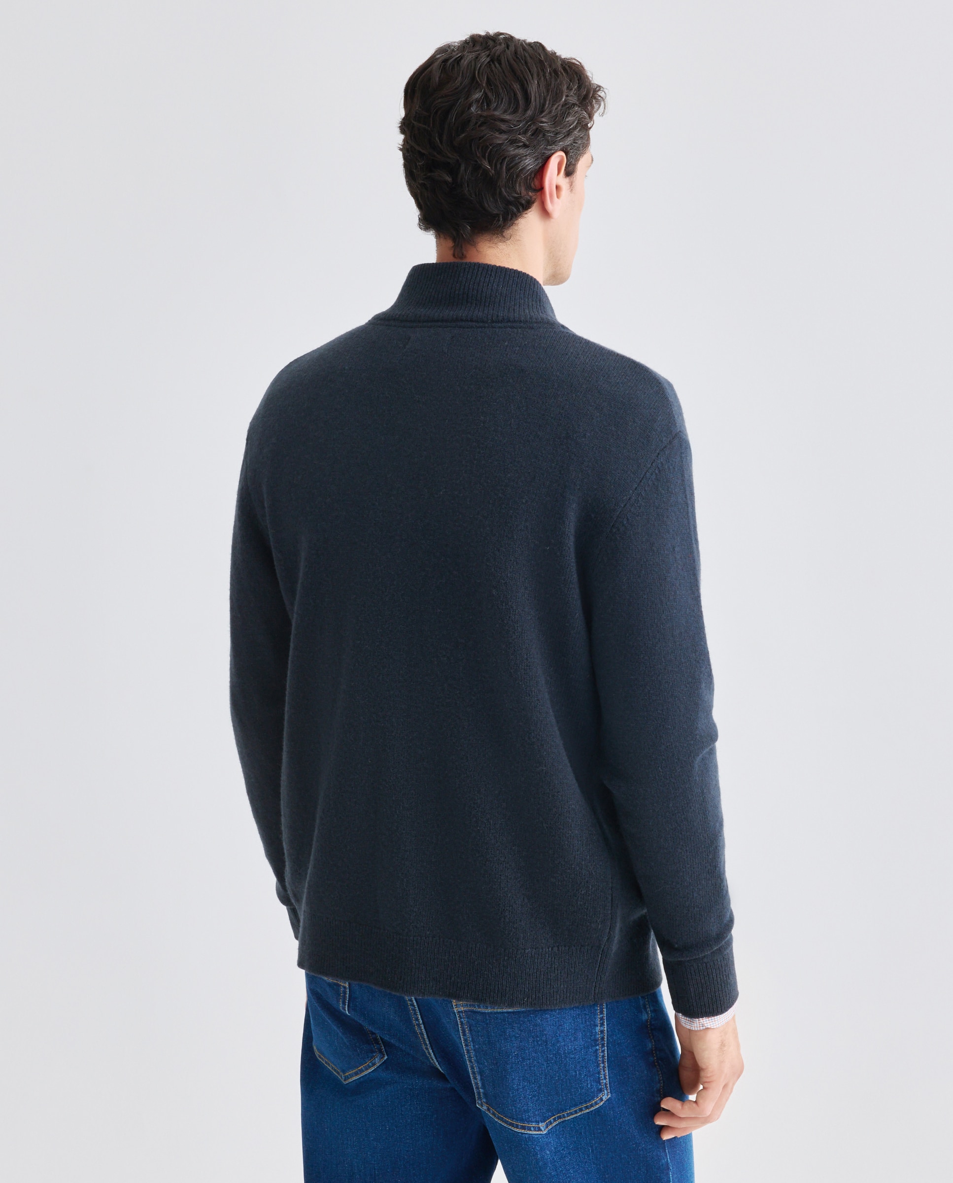 Chaqueta de hombre cremallera lisa Lambswool Nylon Azul marino-3
