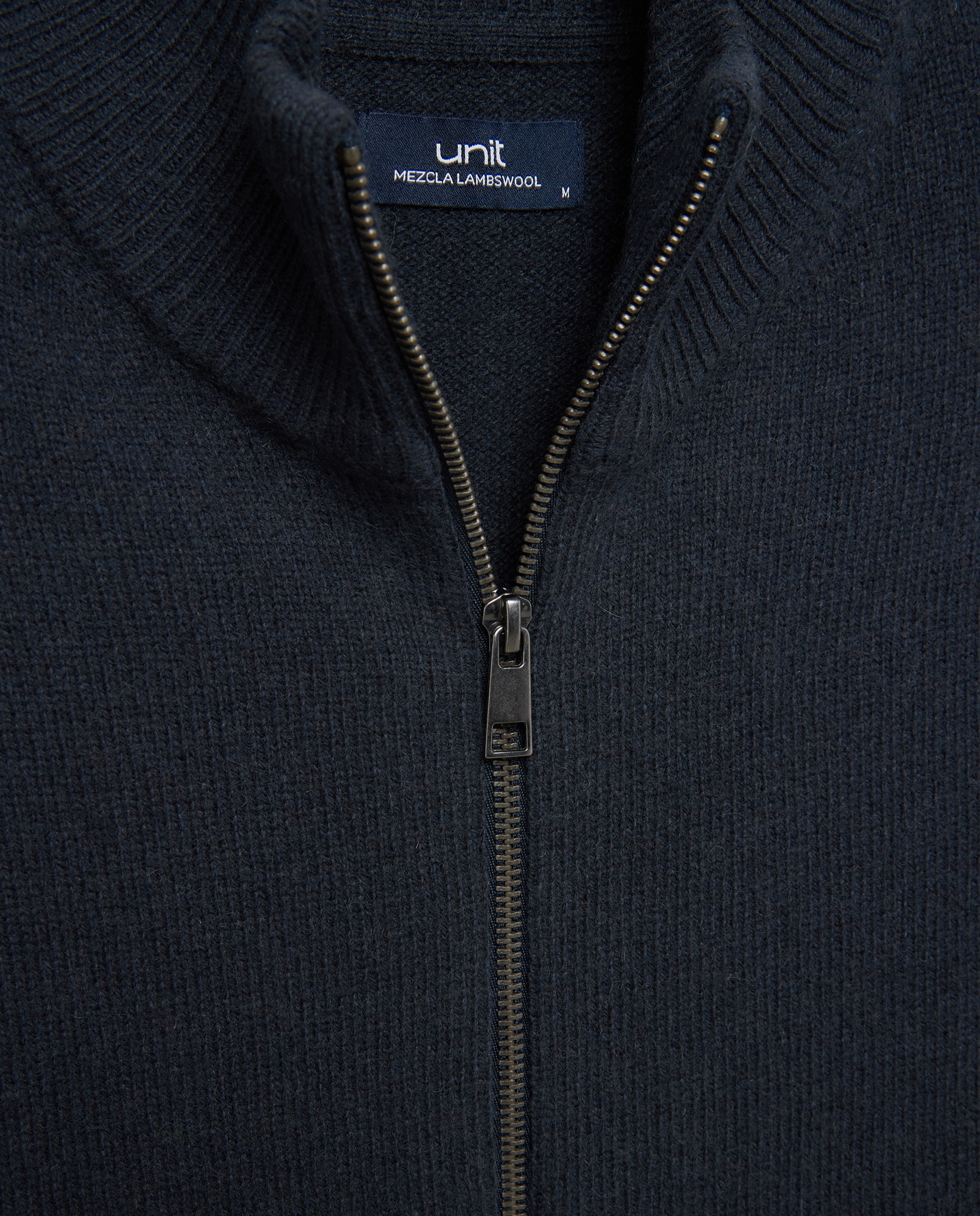 Chaqueta de hombre cremallera lisa Lambswool Nylon Azul marino-5