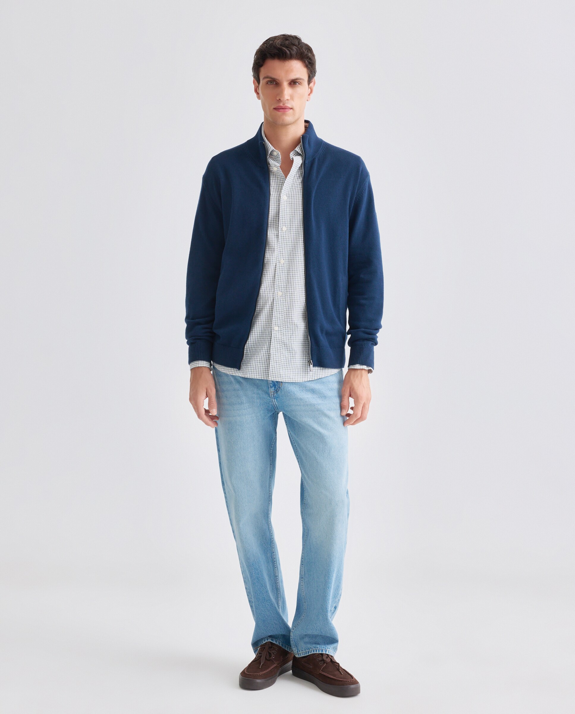 Chaqueta de hombre cremallera lisa bolsillos Cotton Nylon 471 Índigo-2