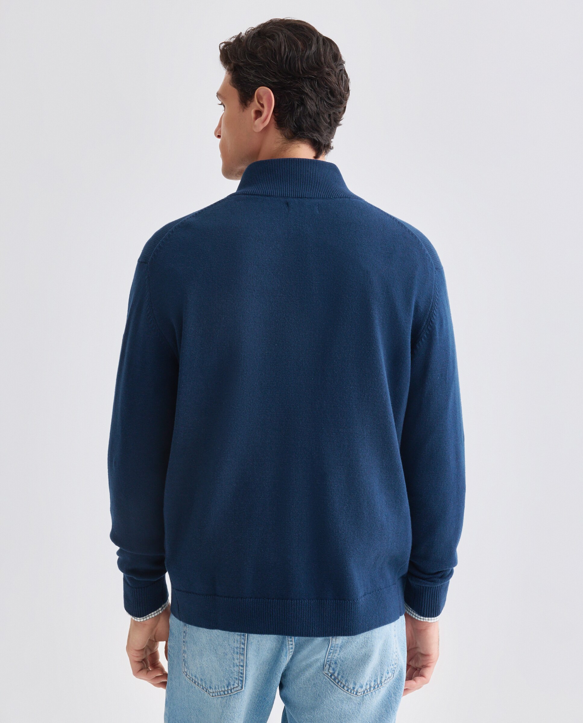 Chaqueta de hombre cremallera lisa bolsillos Cotton Nylon 471 Índigo-3