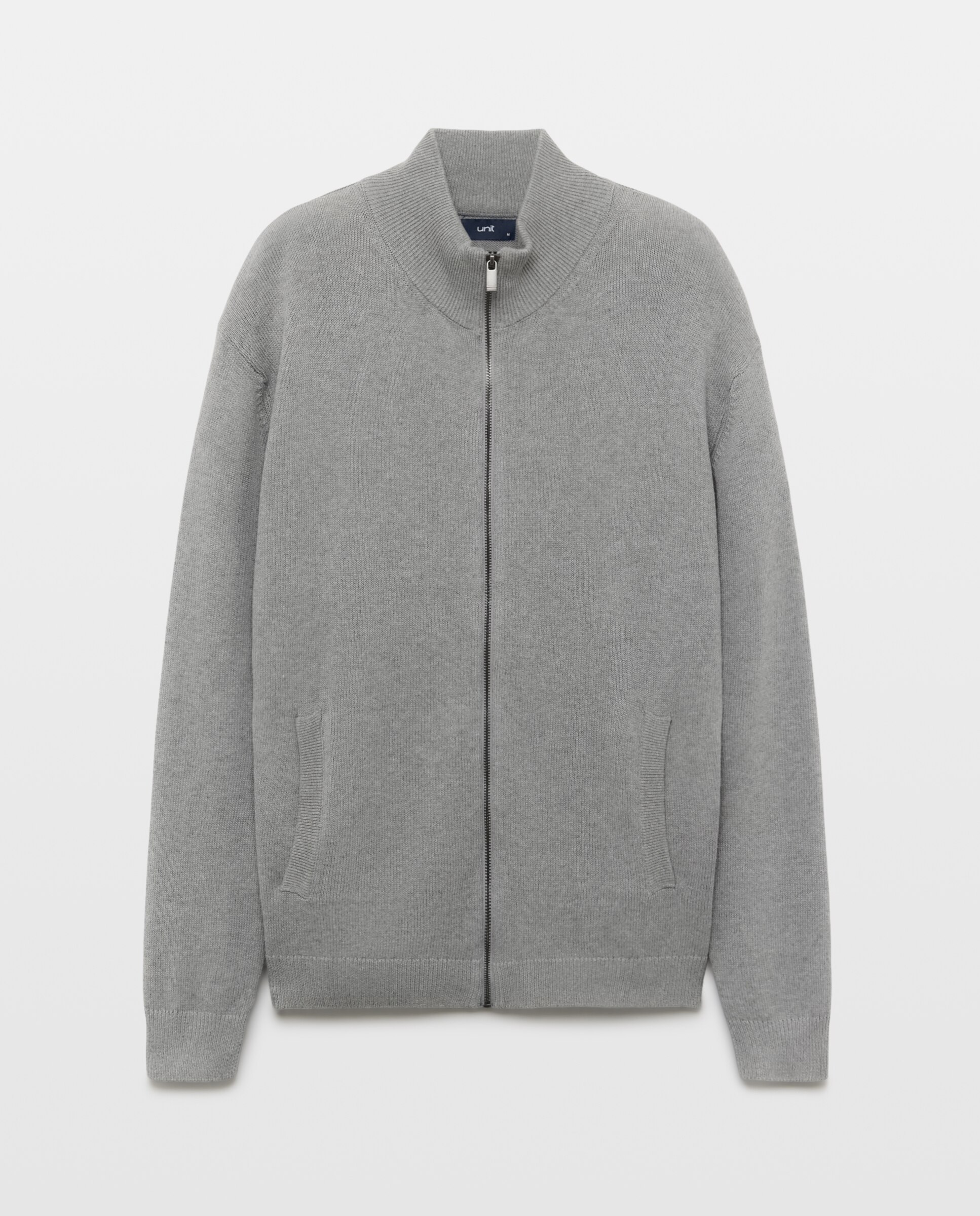 Chaqueta de hombre cremallera lisa bolsillos Cotton Nylon Gris claro-4