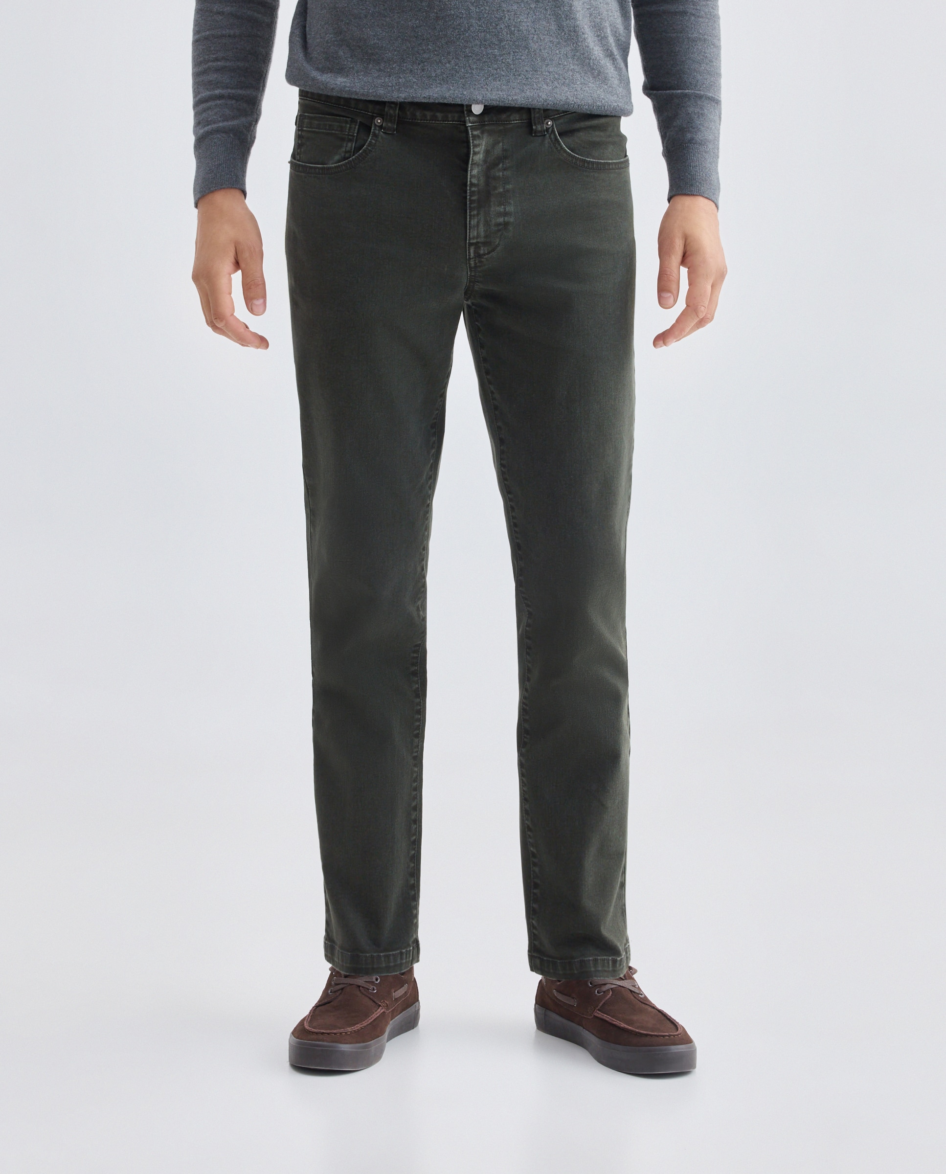 Pantalón hombre cinco bolsillos efecto lavado regular fit 530 Verde oscuro-2
