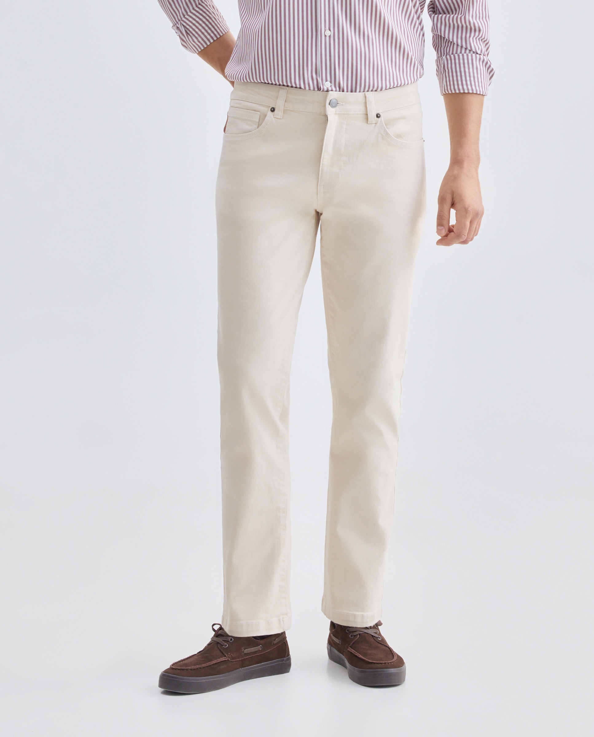 Pantalón hombre cinco bolsillos efecto lavado regular fit Blanco roto-2