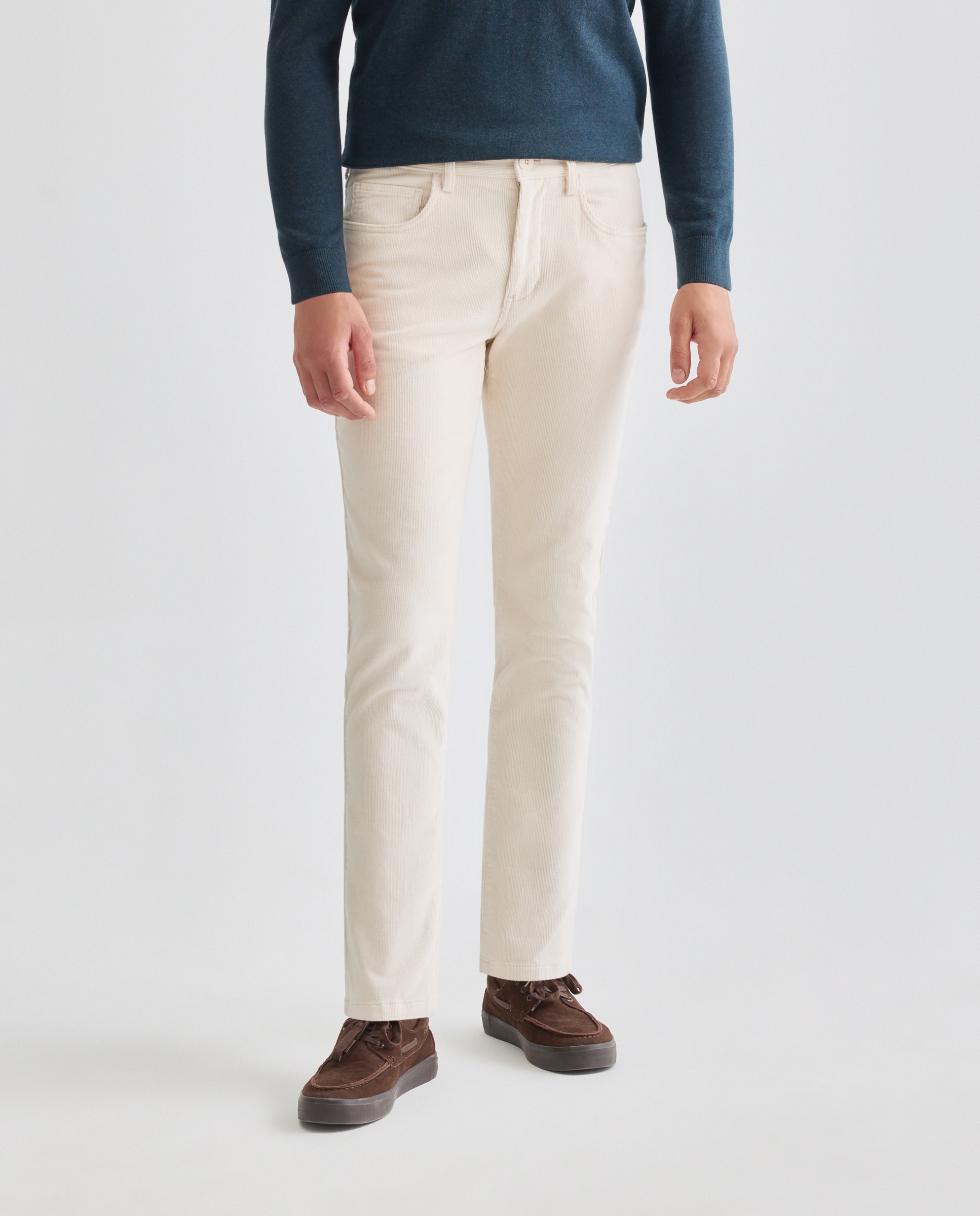 Pantalón hombre 5 bolsillos pana Blanco roto-2