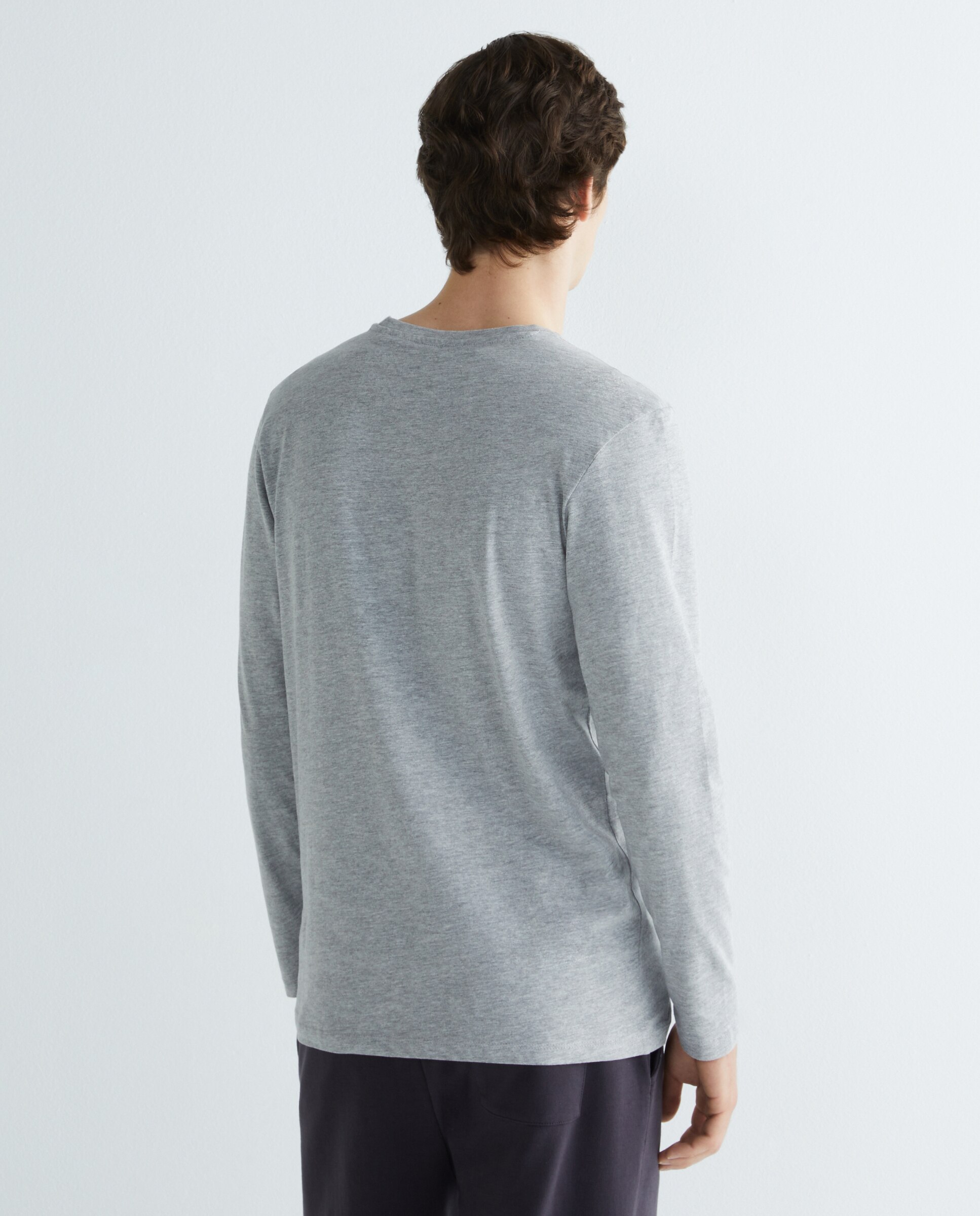 Camiseta de hombre manga larga básica Gris-2