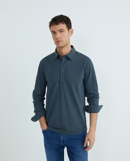 Imagen 0 de Polo de hombre manga larga liso pique polera puños camiseros