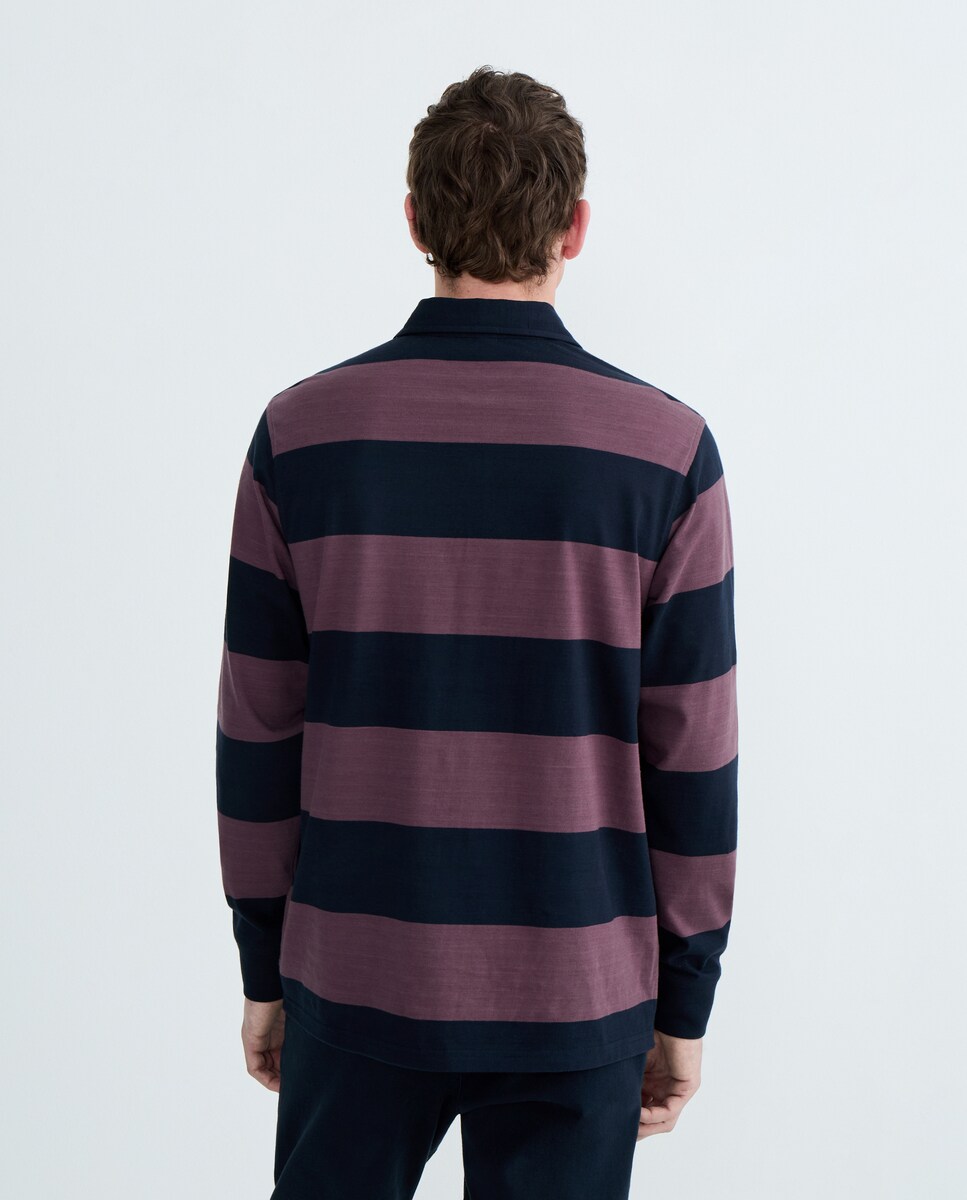 Polo de hombre rugby raya cuello woven 291 Berenjena-3