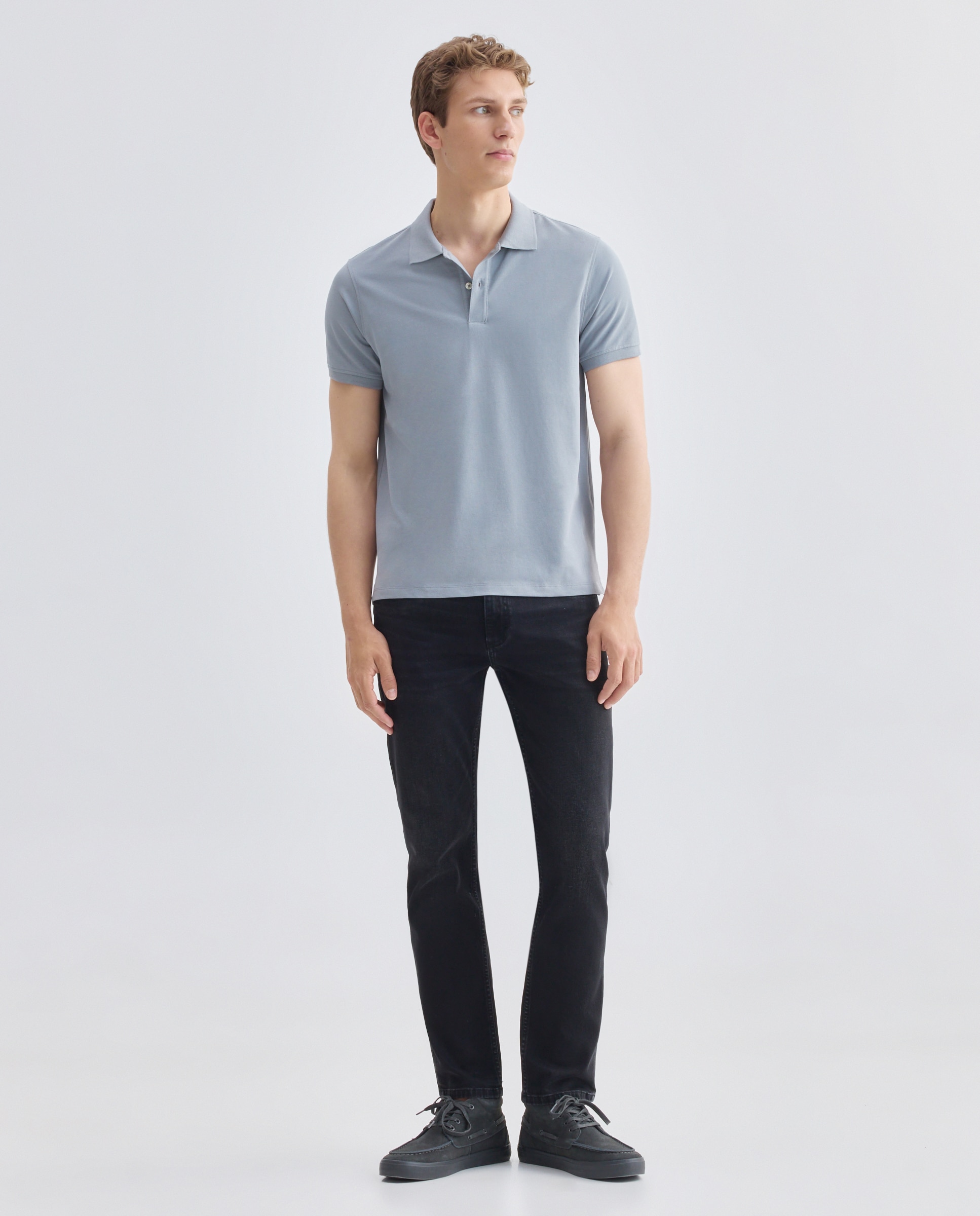 Polo de hombre manga corta pique liso 410 Azul claro-2