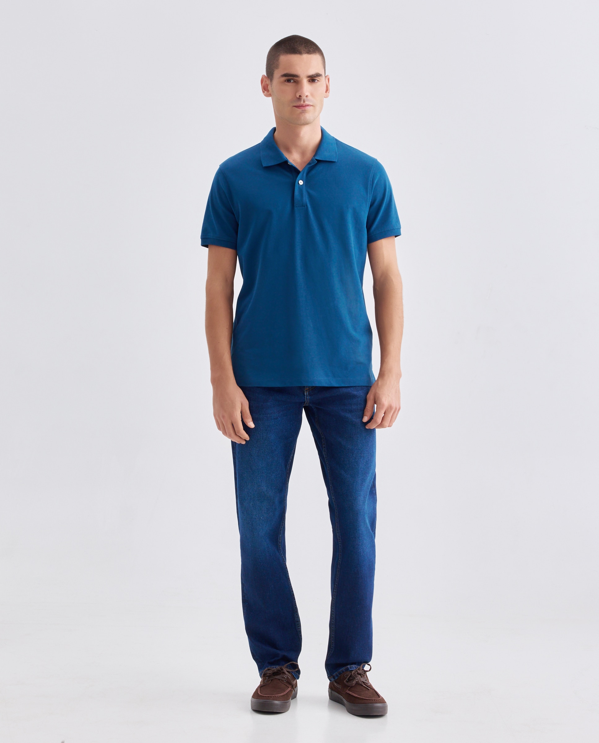 Polo de hombre manga corta pique liso 430 Azul oscuro-2