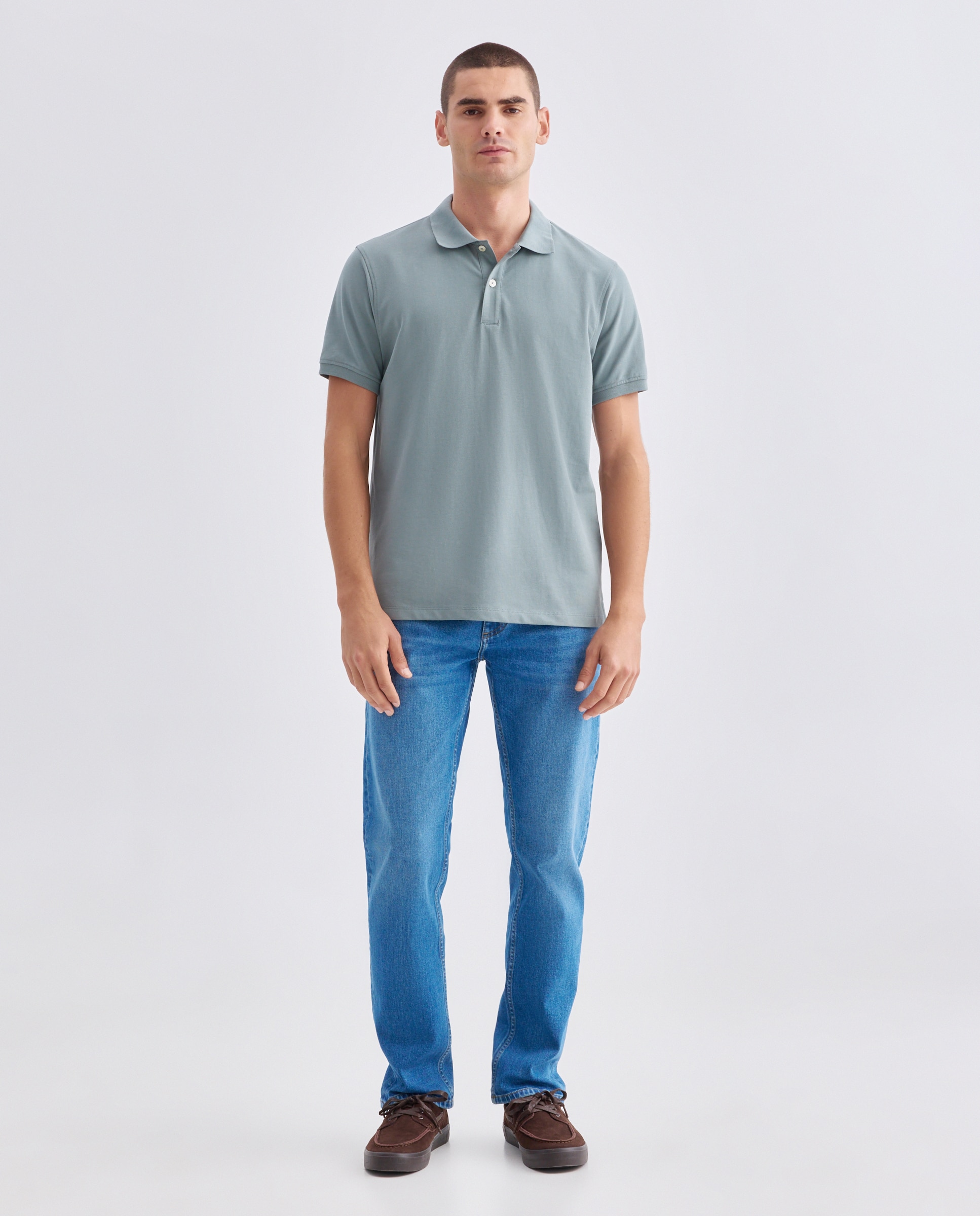 Polo de hombre manga corta pique liso 510 Verde claro-2