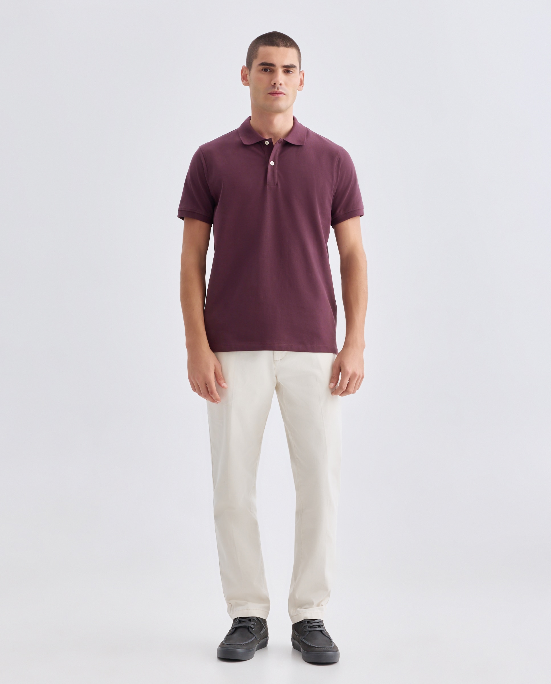 Polo de hombre manga corta pique liso Burdeos-2