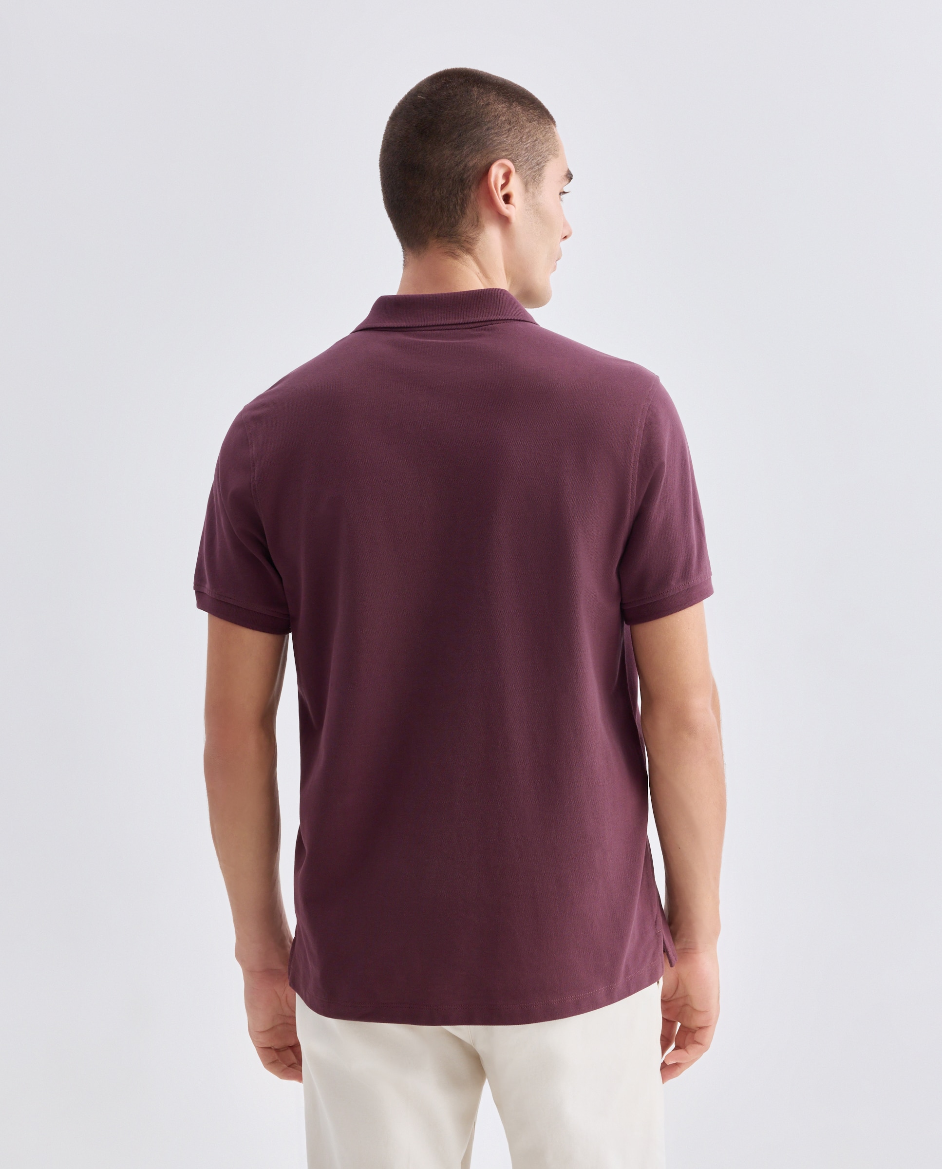 Polo de hombre manga corta pique liso Burdeos-3