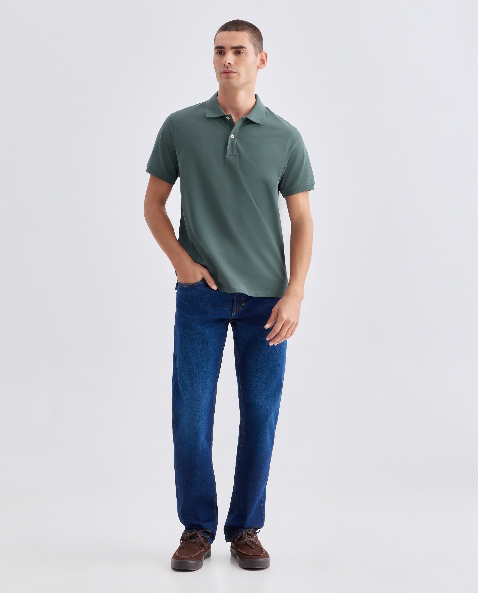 Polo de hombre manga corta pique liso 500 VERDE-2