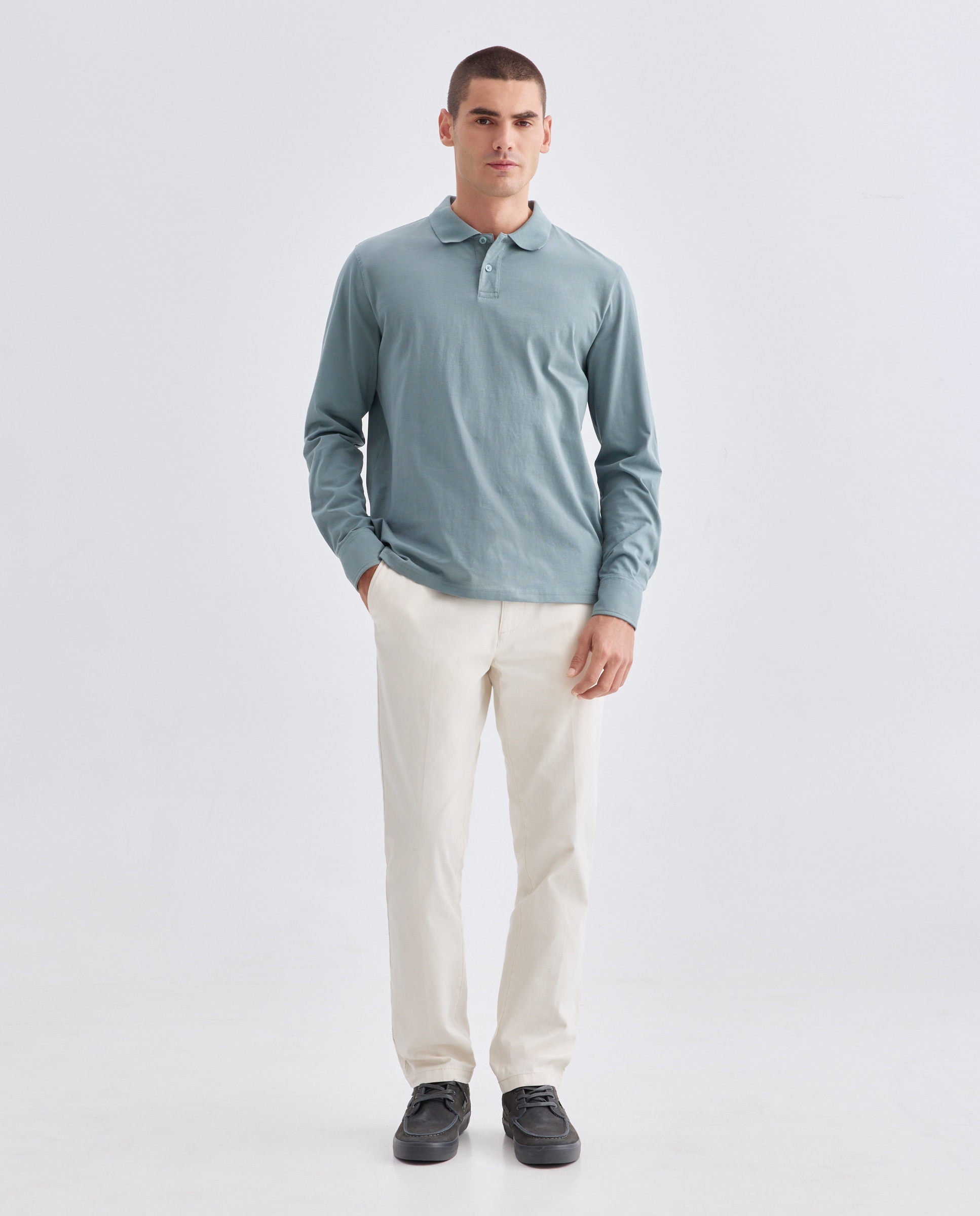 Polo de hombre liso lavado puños camiseros 510 Verde claro-2