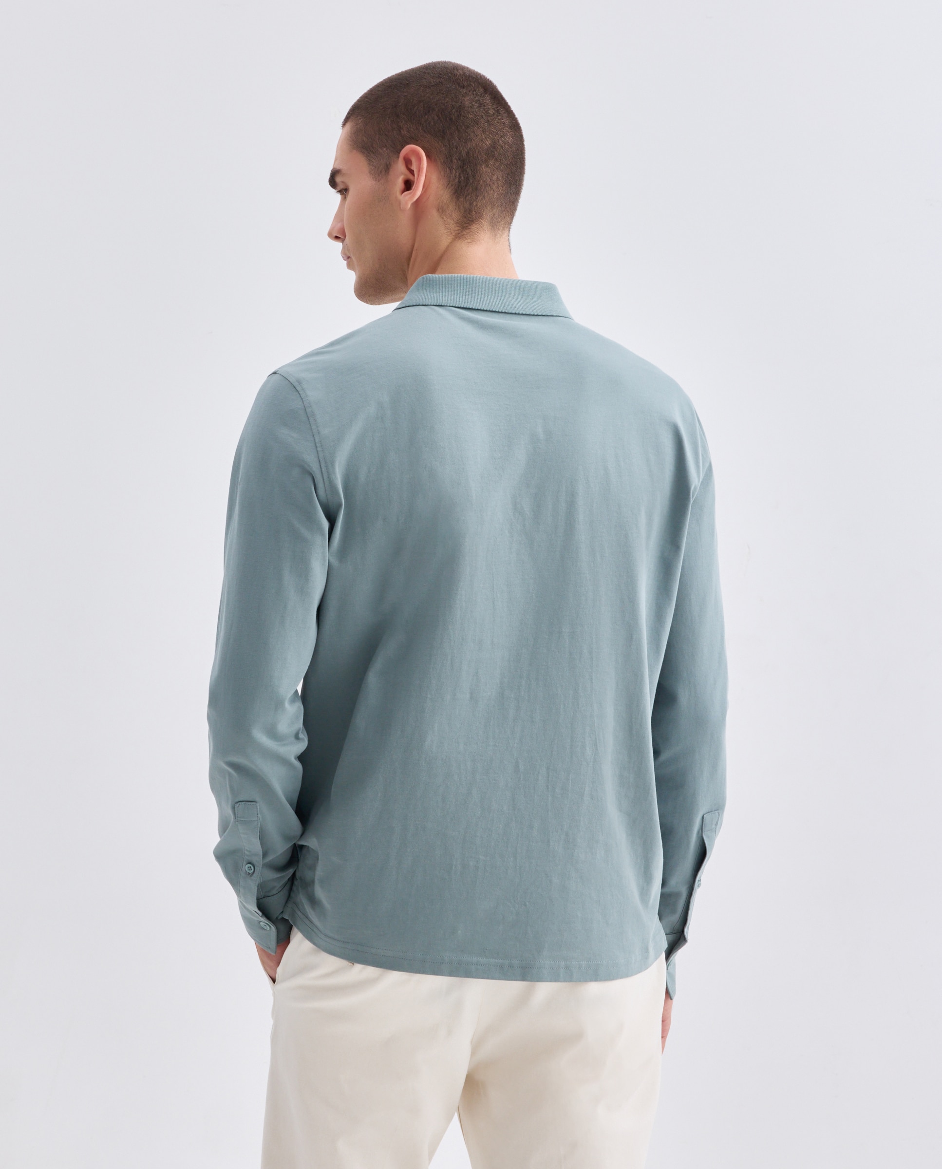 Polo de hombre liso lavado puños camiseros 510 Verde claro-3