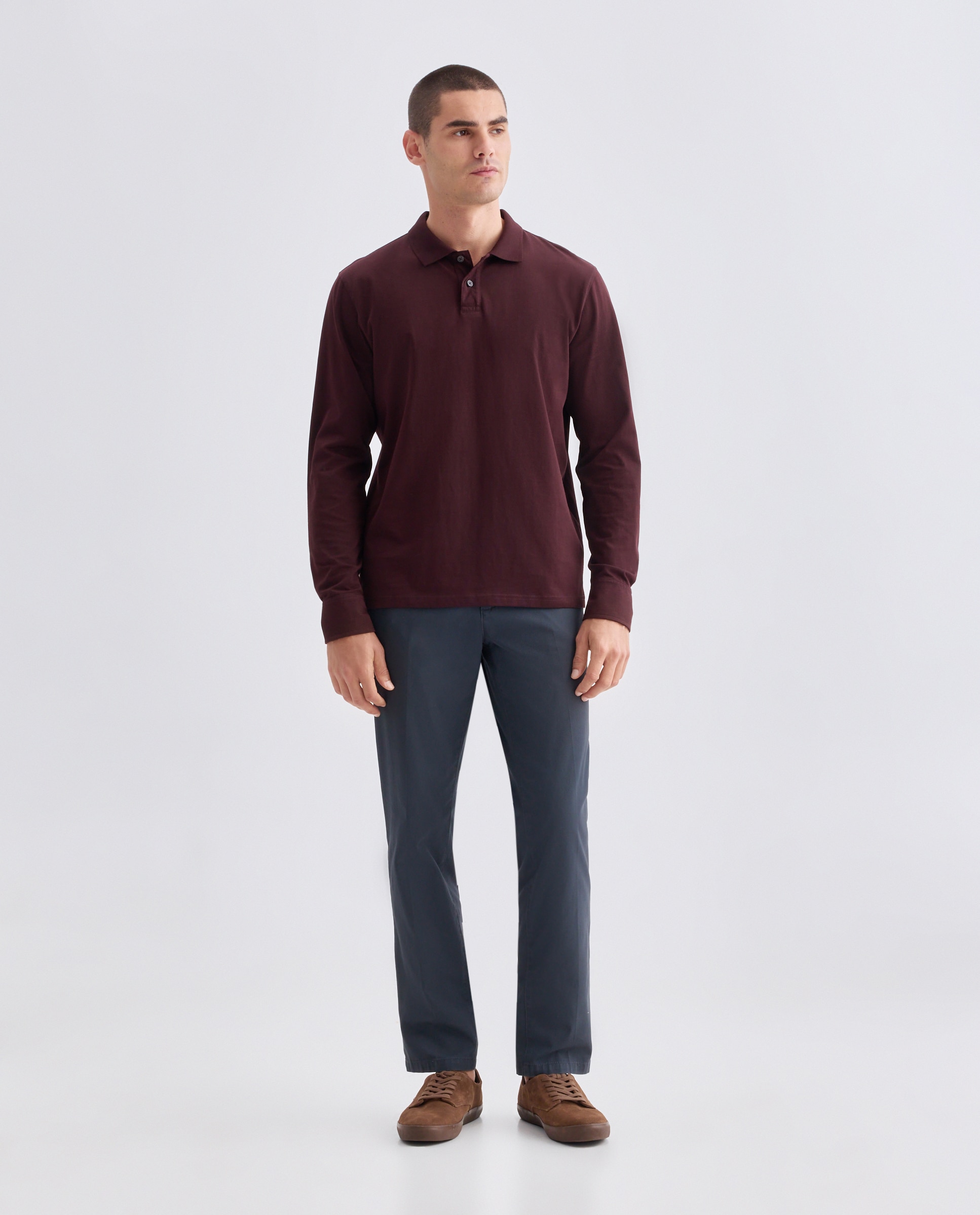 Polo de hombre liso lavado puños camiseros Burdeos-2