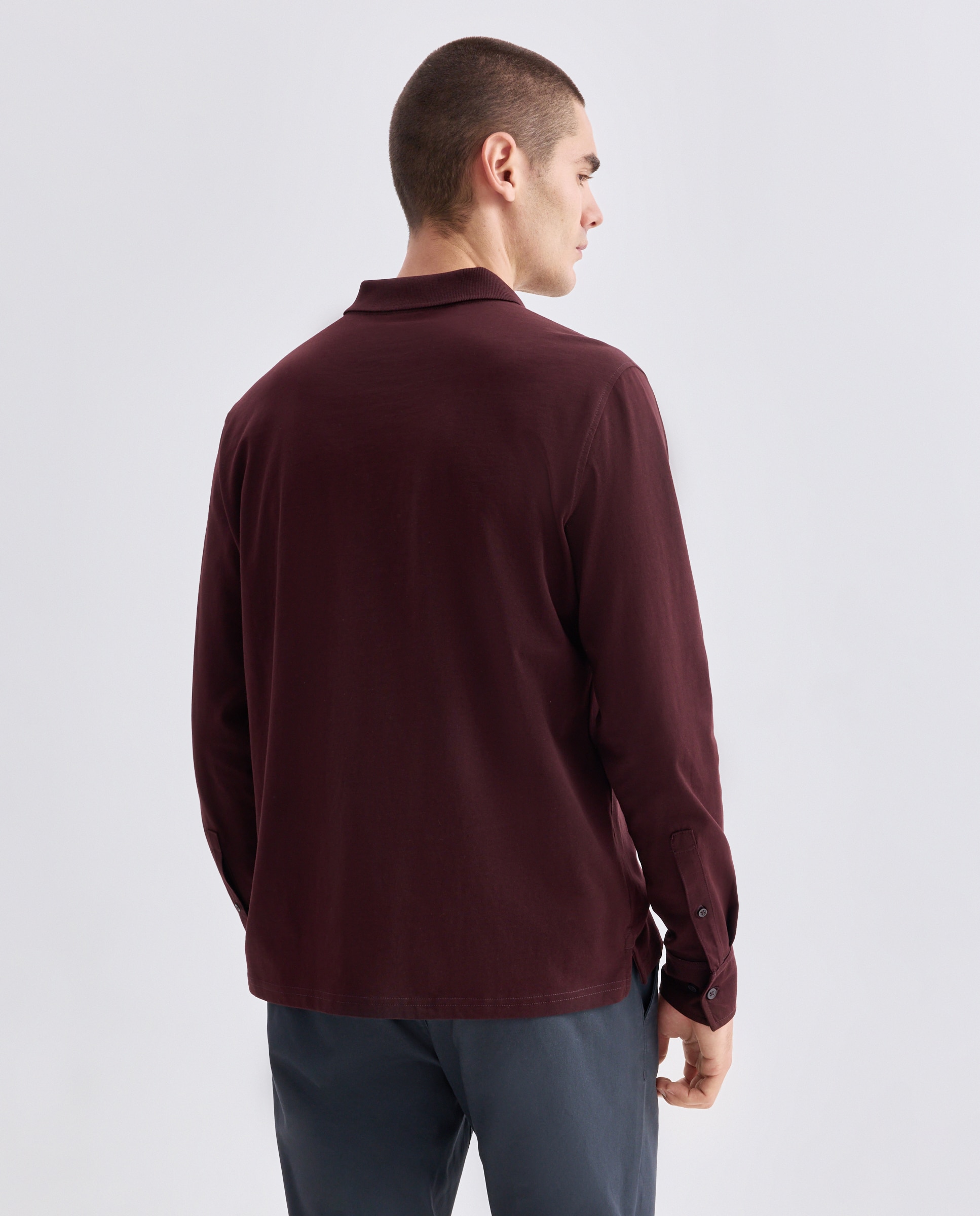 Polo de hombre liso lavado puños camiseros Burdeos-3
