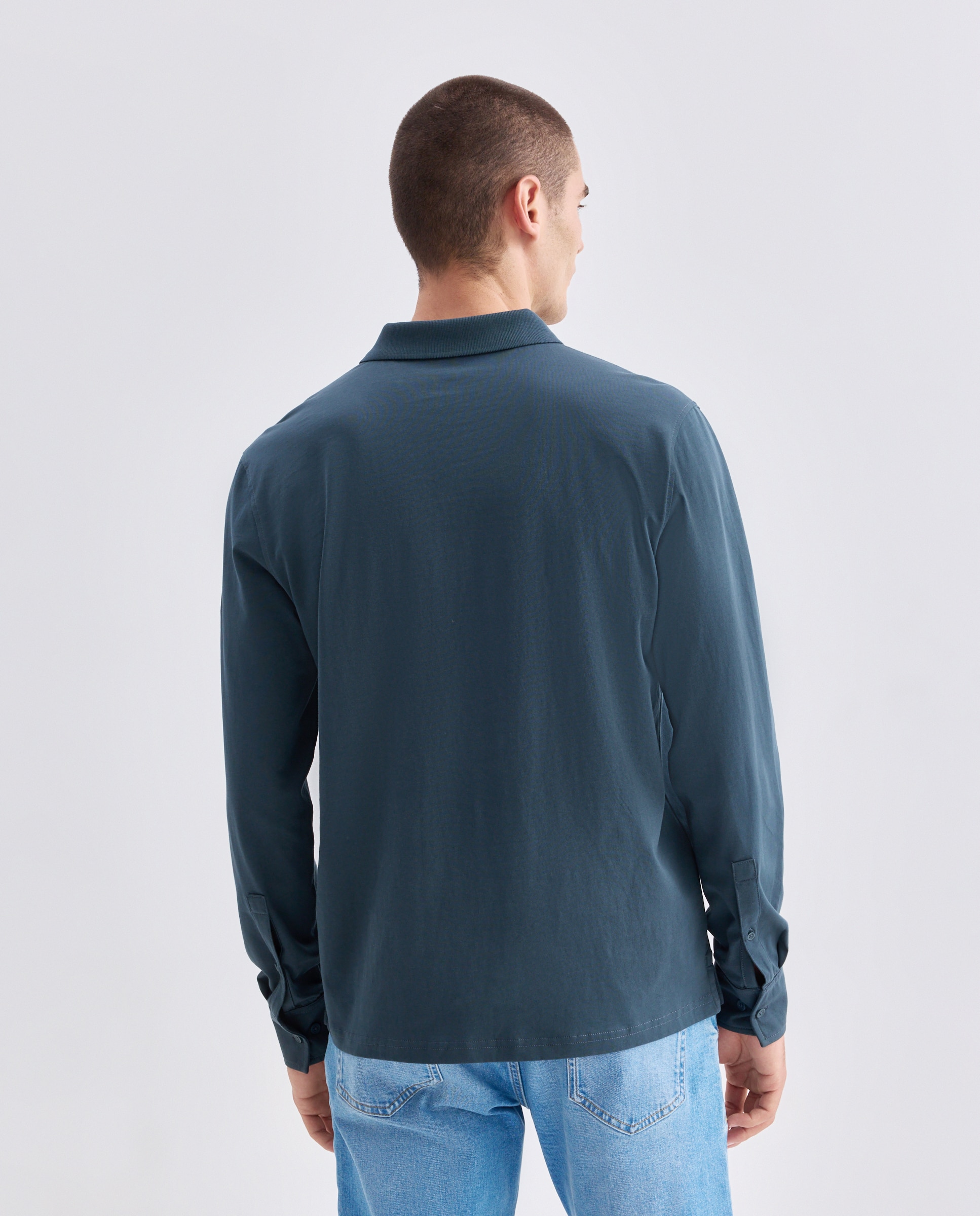 Polo de hombre liso lavado puños camiseros 410 Azul claro-3