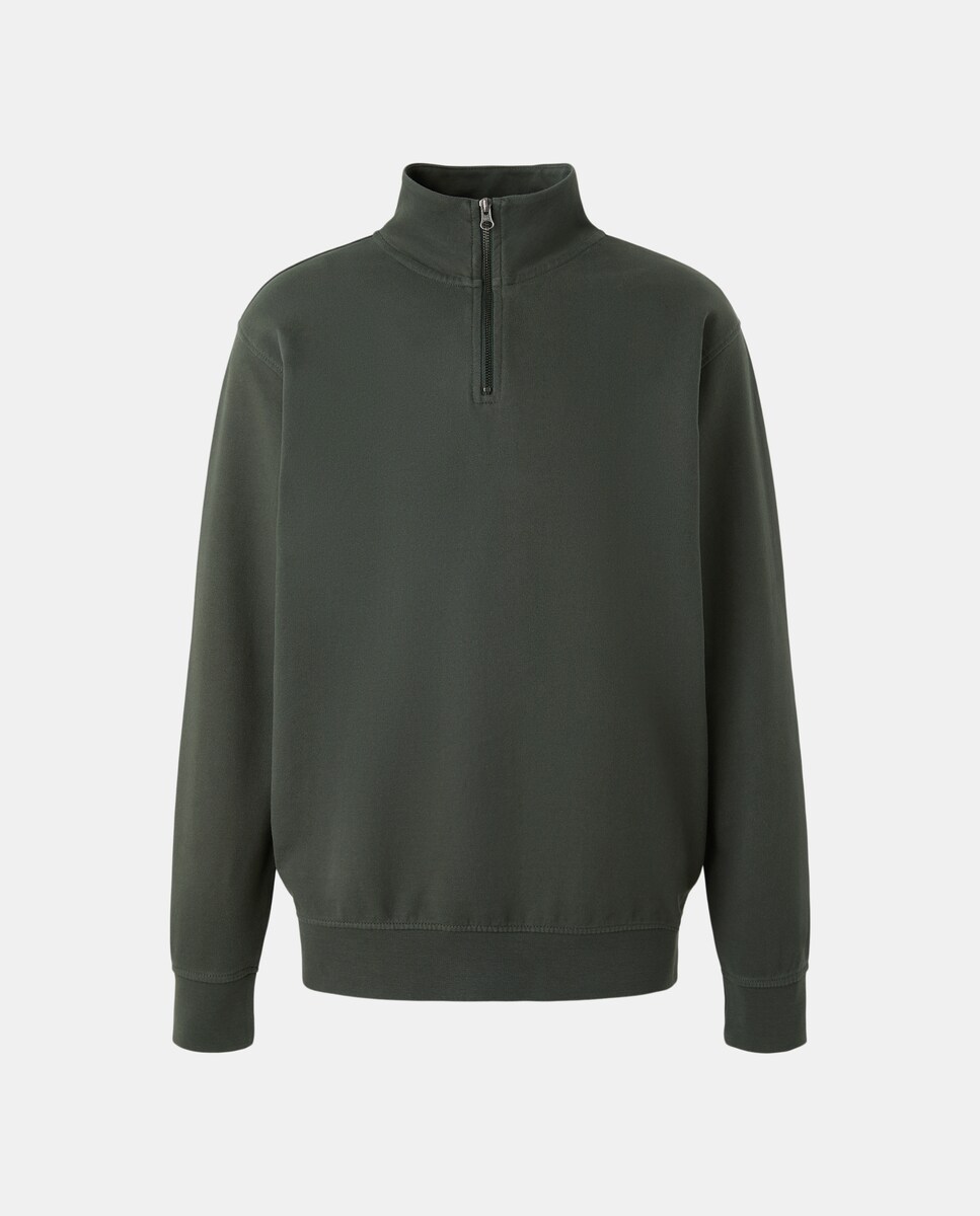 Sudadera de hombre lisa cuello perkins media cremallera 530 Verde oscuro-4