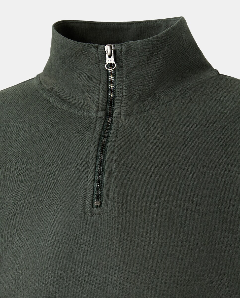 Sudadera de hombre lisa cuello perkins media cremallera 530 Verde oscuro-5