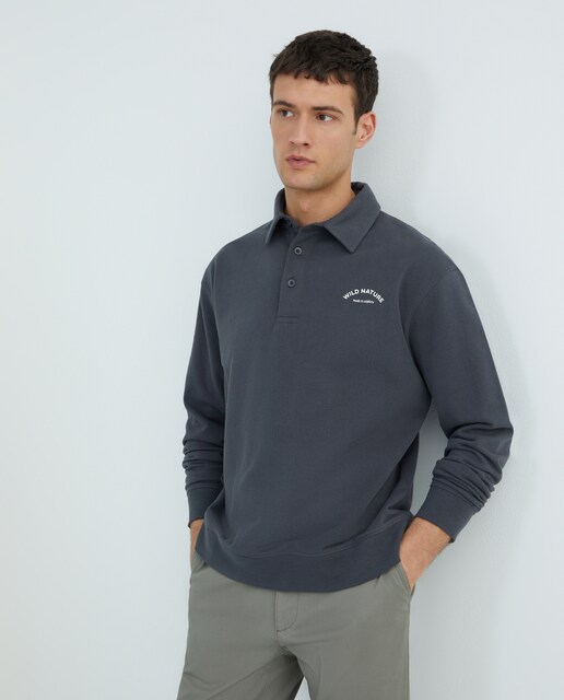 Imagen 0 de Sudadera de hombre rugby cuello polo lisa