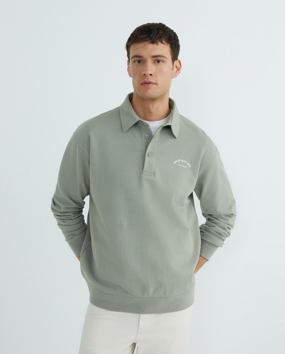 Sudadera de hombre rugby cuello polo lisa XXL/2XL 510 Verde claro