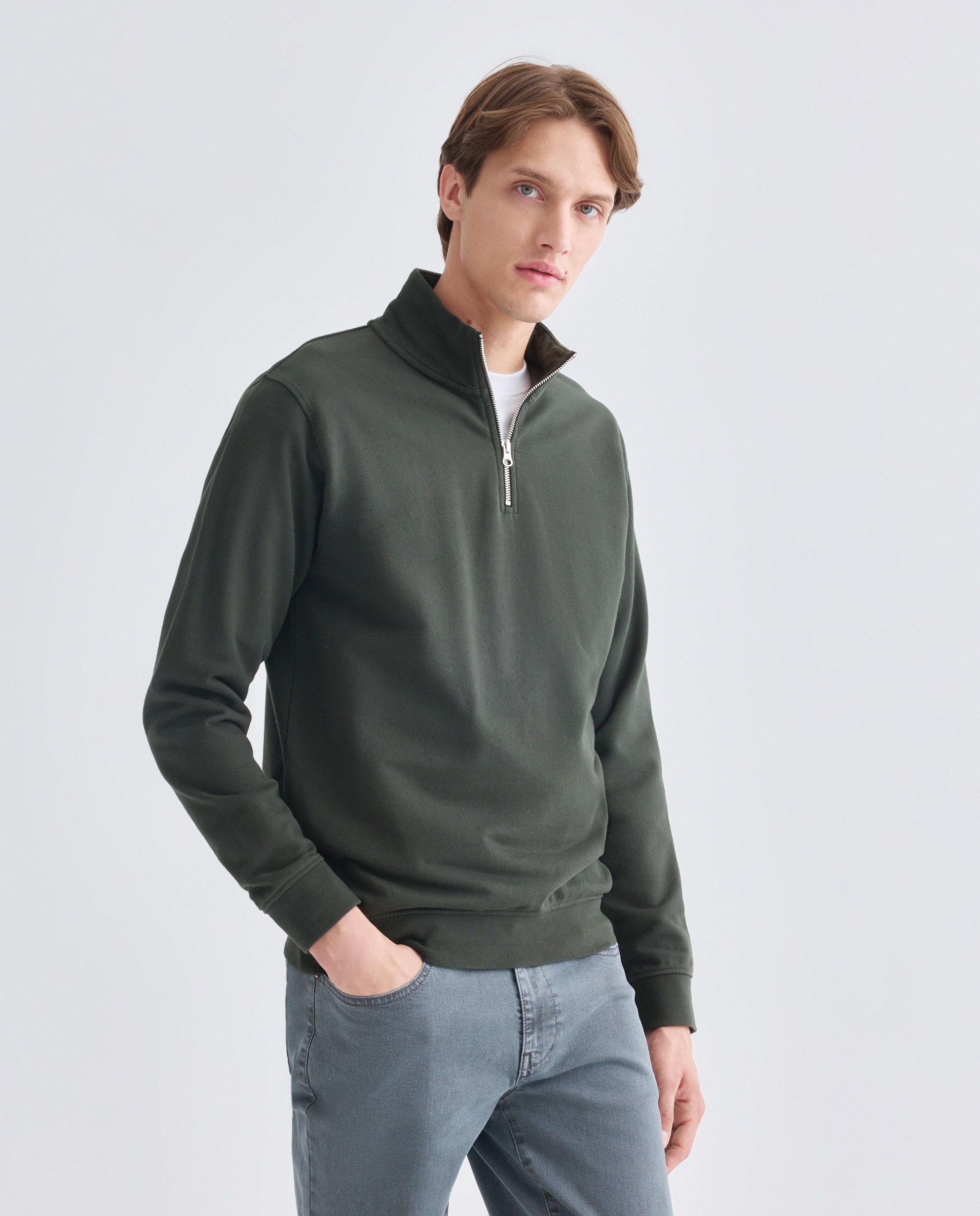 Imagen 0 de Sudadera de hombre lisa cuello perkins media cremallera
