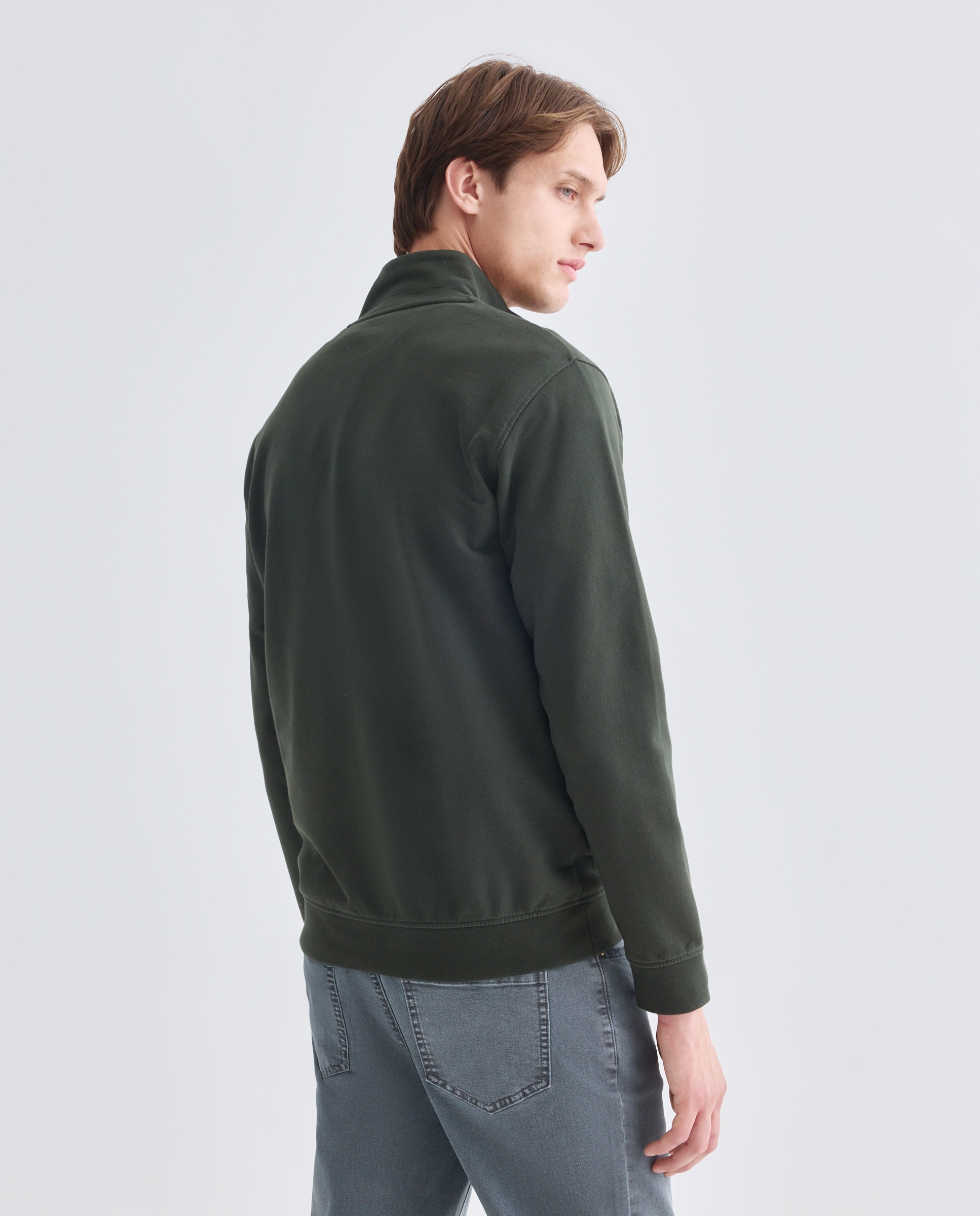 Sudadera de hombre lisa cuello perkins media cremallera 530 Verde oscuro-3
