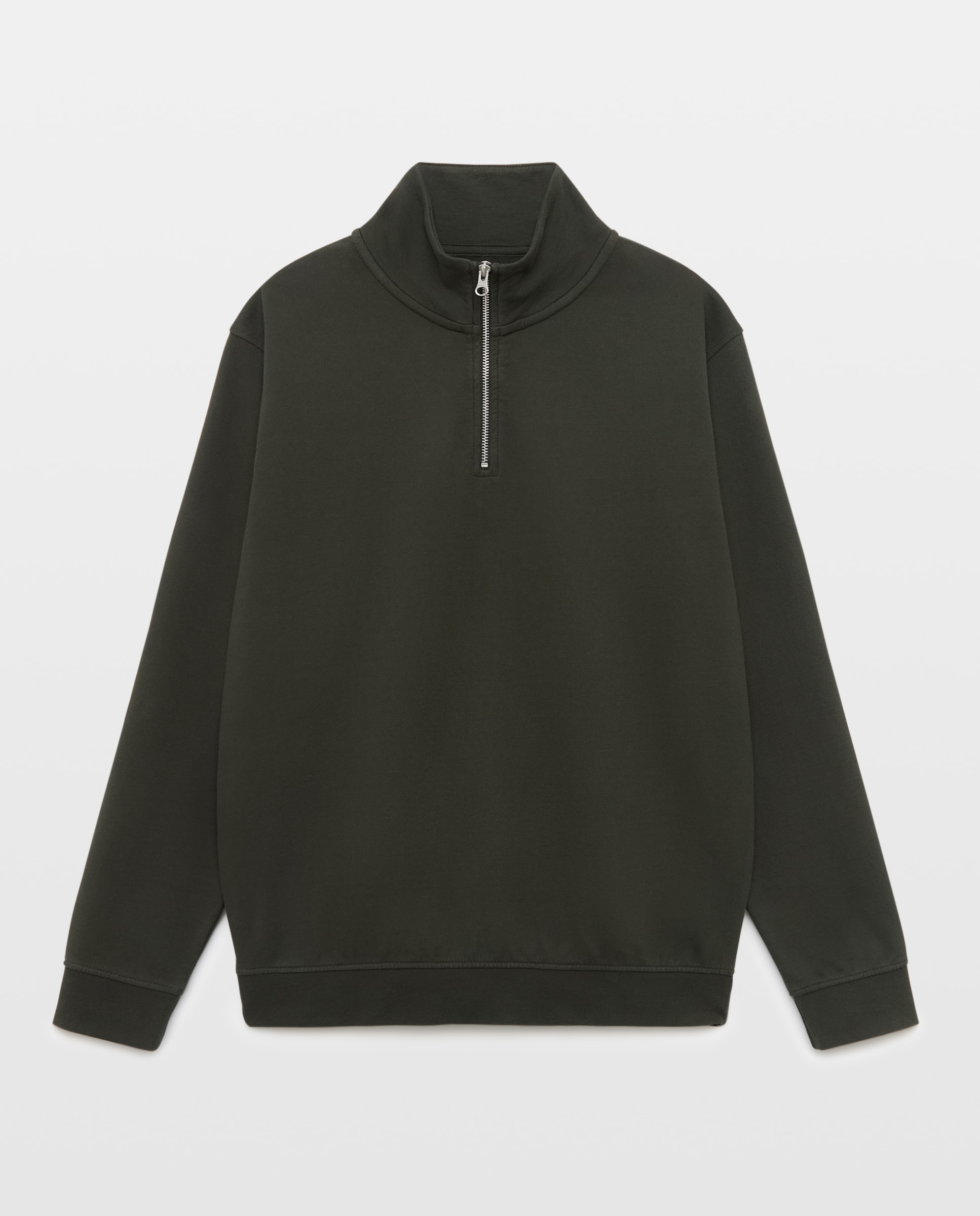 Sudadera de hombre lisa cuello perkins media cremallera 530 Verde oscuro-4