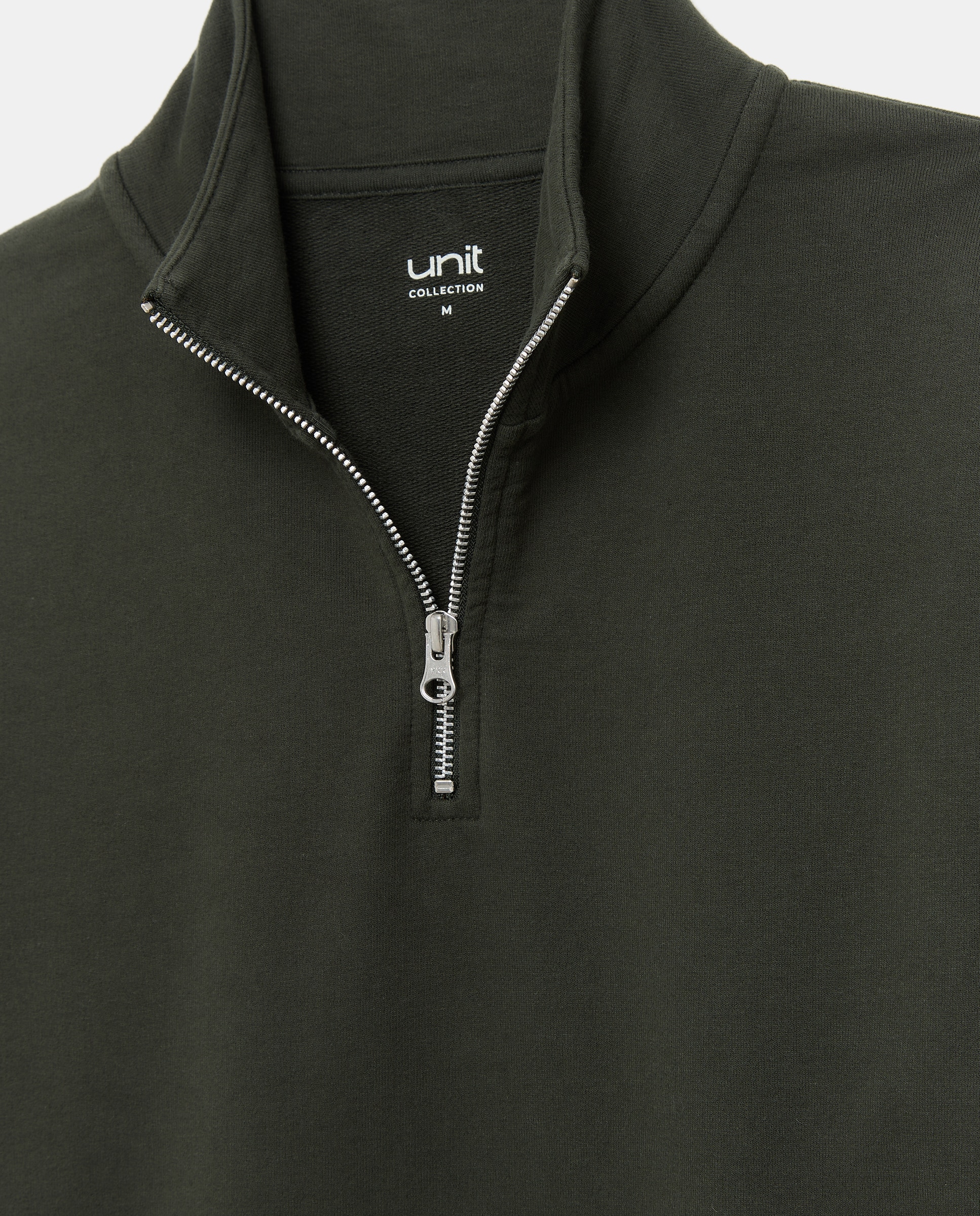 Sudadera de hombre lisa cuello perkins media cremallera 530 Verde oscuro-5