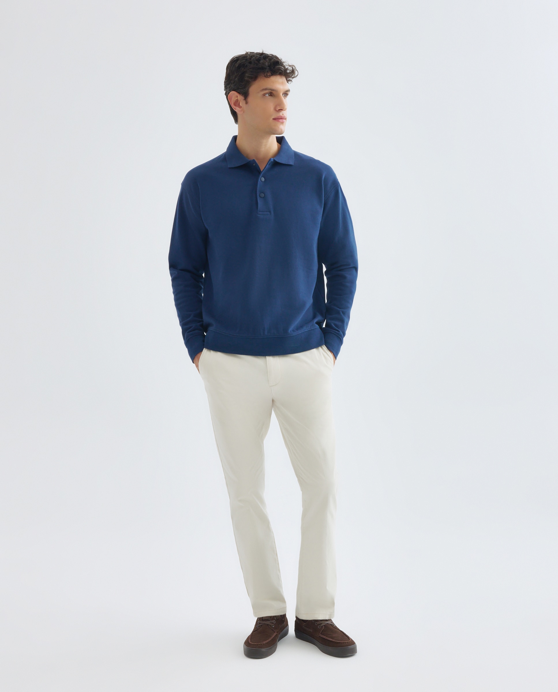 Sudadera de hombre rugby cuello polo lisa 430 Azul oscuro-2