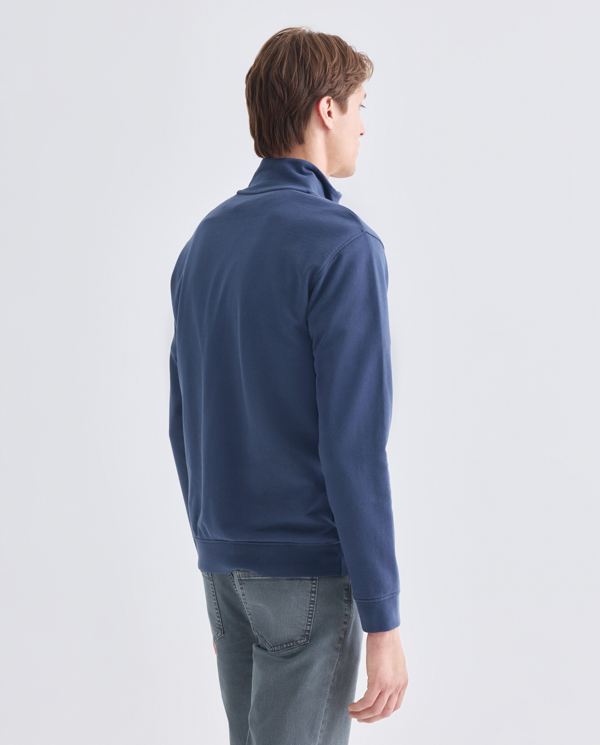 Sudadera de hombre lisa cuello perkins media cremallera 430 Azul oscuro-3