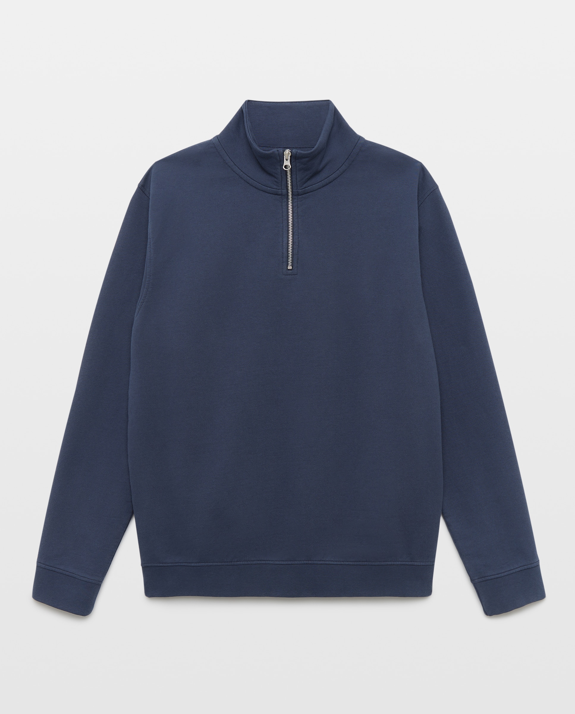 Sudadera de hombre lisa cuello perkins media cremallera 430 Azul oscuro-4