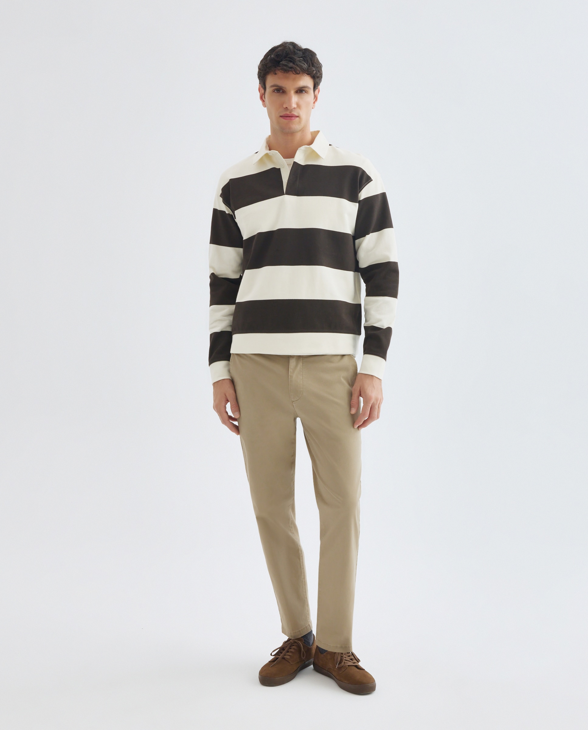 Sudadera de hombre rugby cuello polo rayas Marrón-2