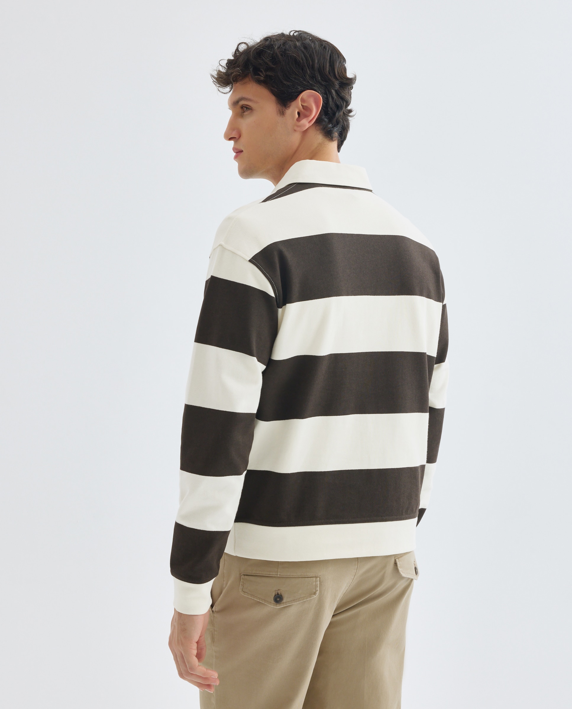 Sudadera de hombre rugby cuello polo rayas Marrón-3