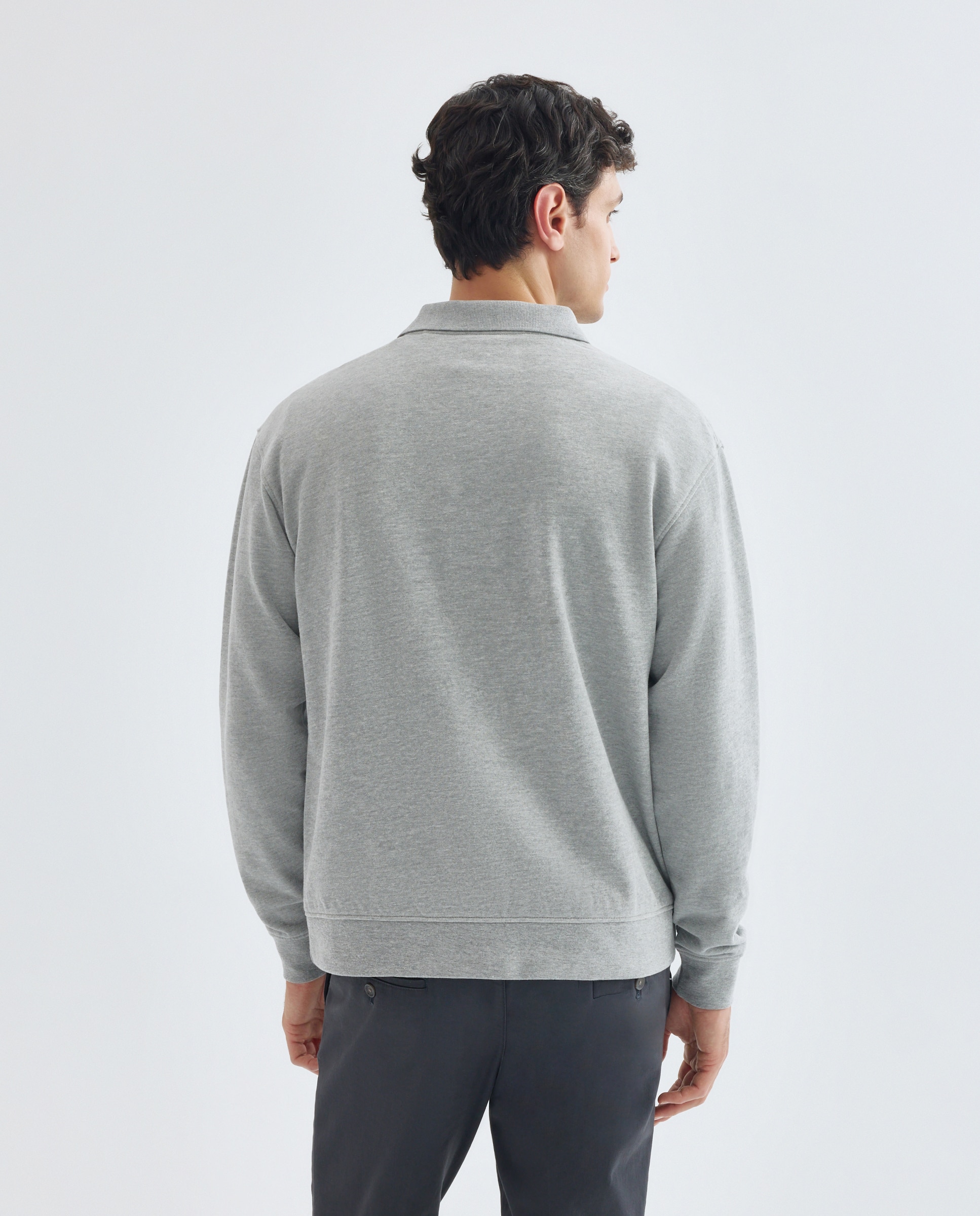 Sudadera de hombre rugby cuello polo lisa 820 Gris medio-3