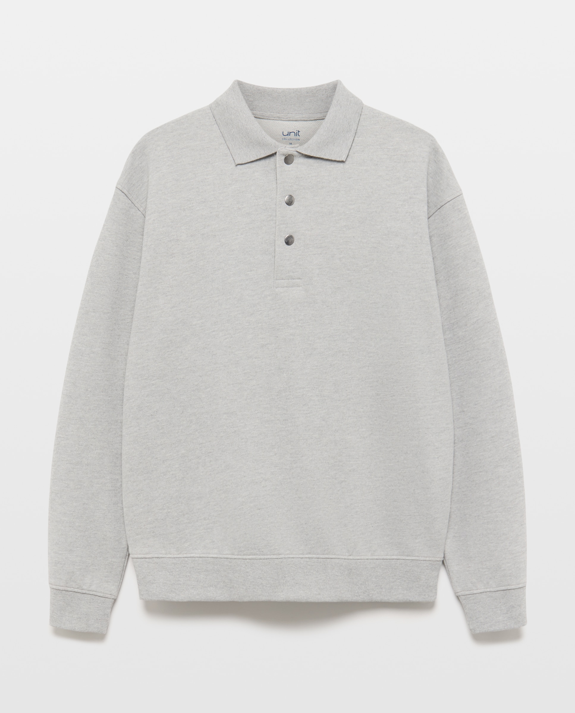 Sudadera de hombre rugby cuello polo lisa 820 Gris medio-4