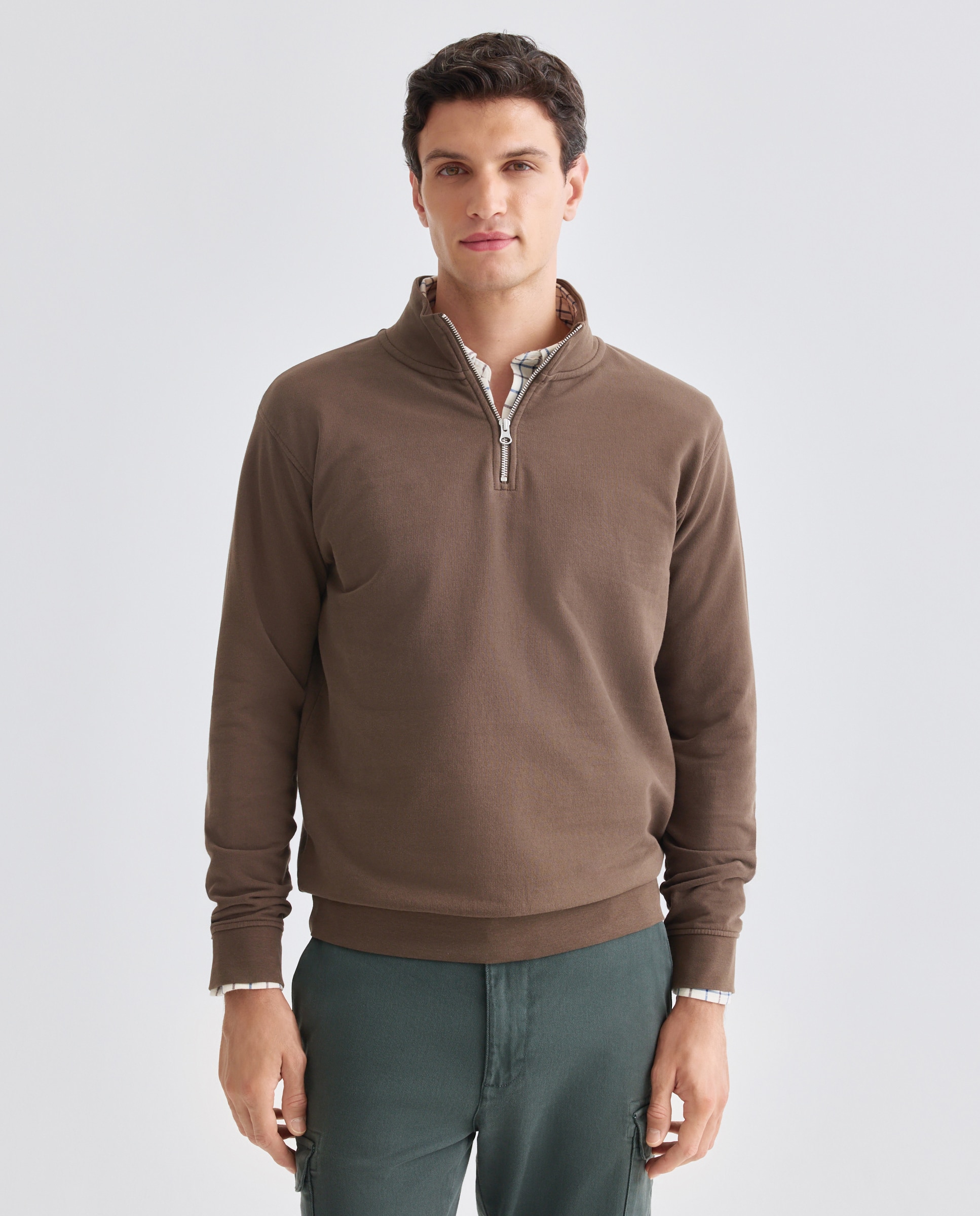 Imagen 0 de Sudadera de hombre lisa cuello perkins media cremallera