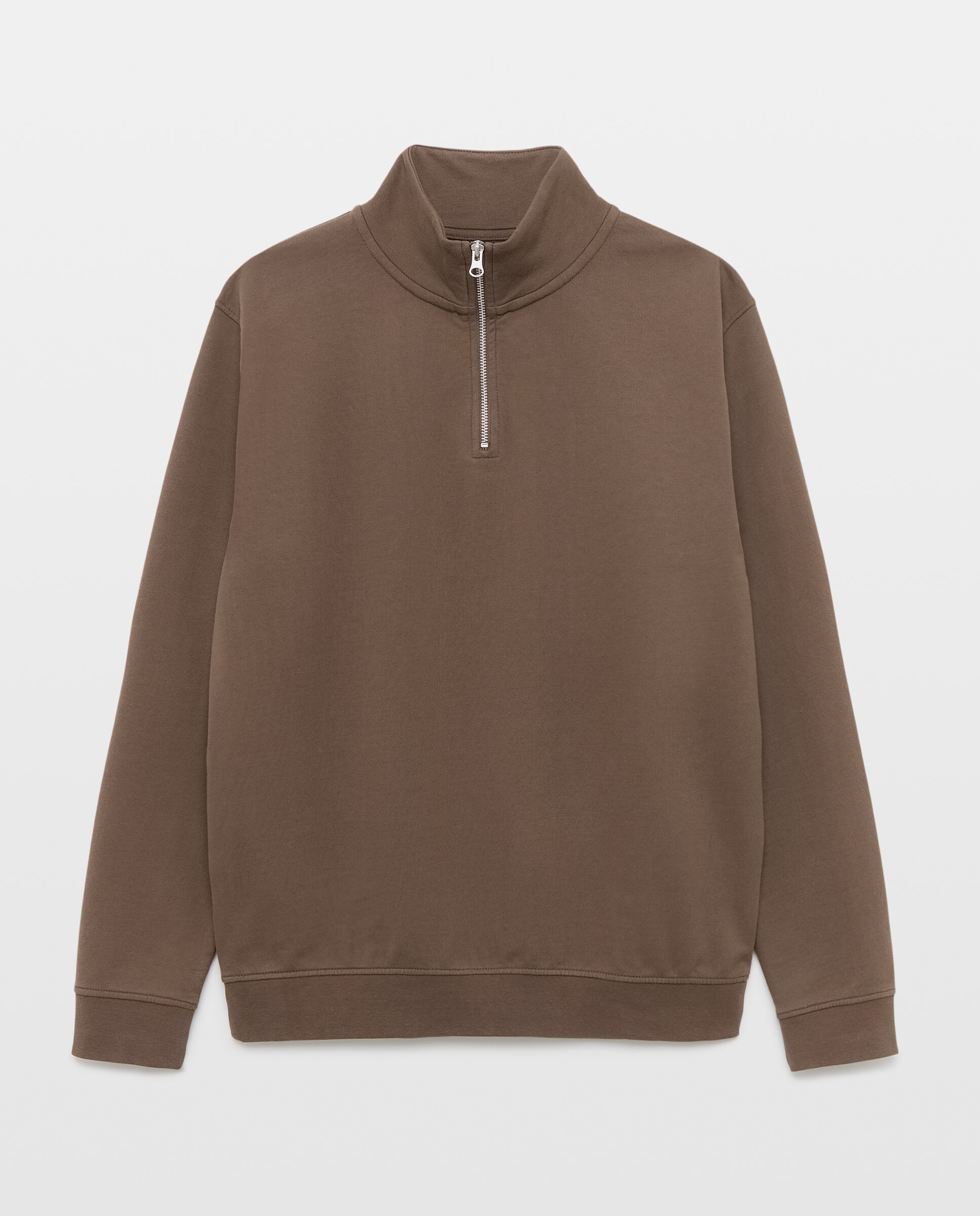 Sudadera de hombre lisa cuello perkins media cremallera Marrón-4