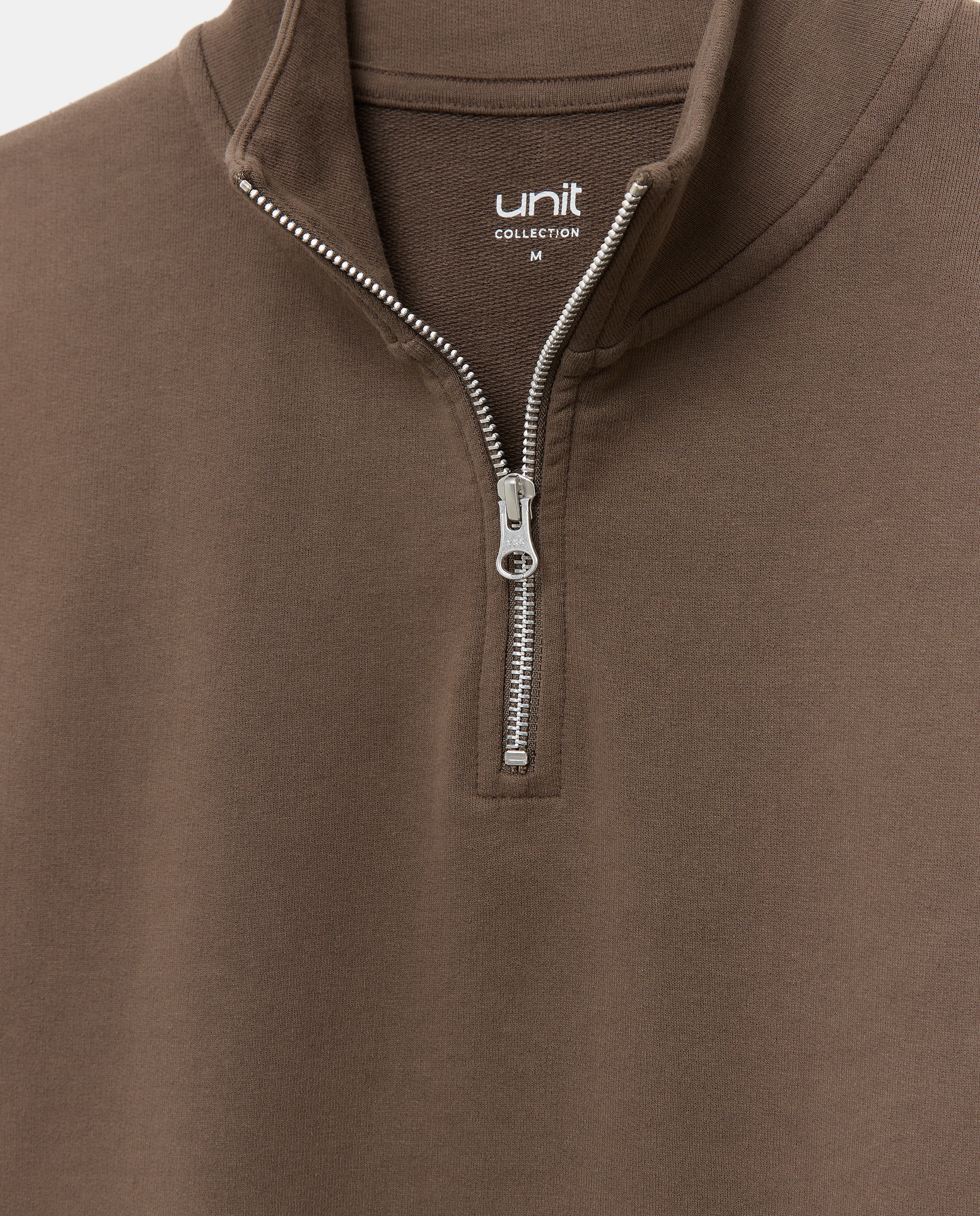 Sudadera de hombre lisa cuello perkins media cremallera Marrón-5