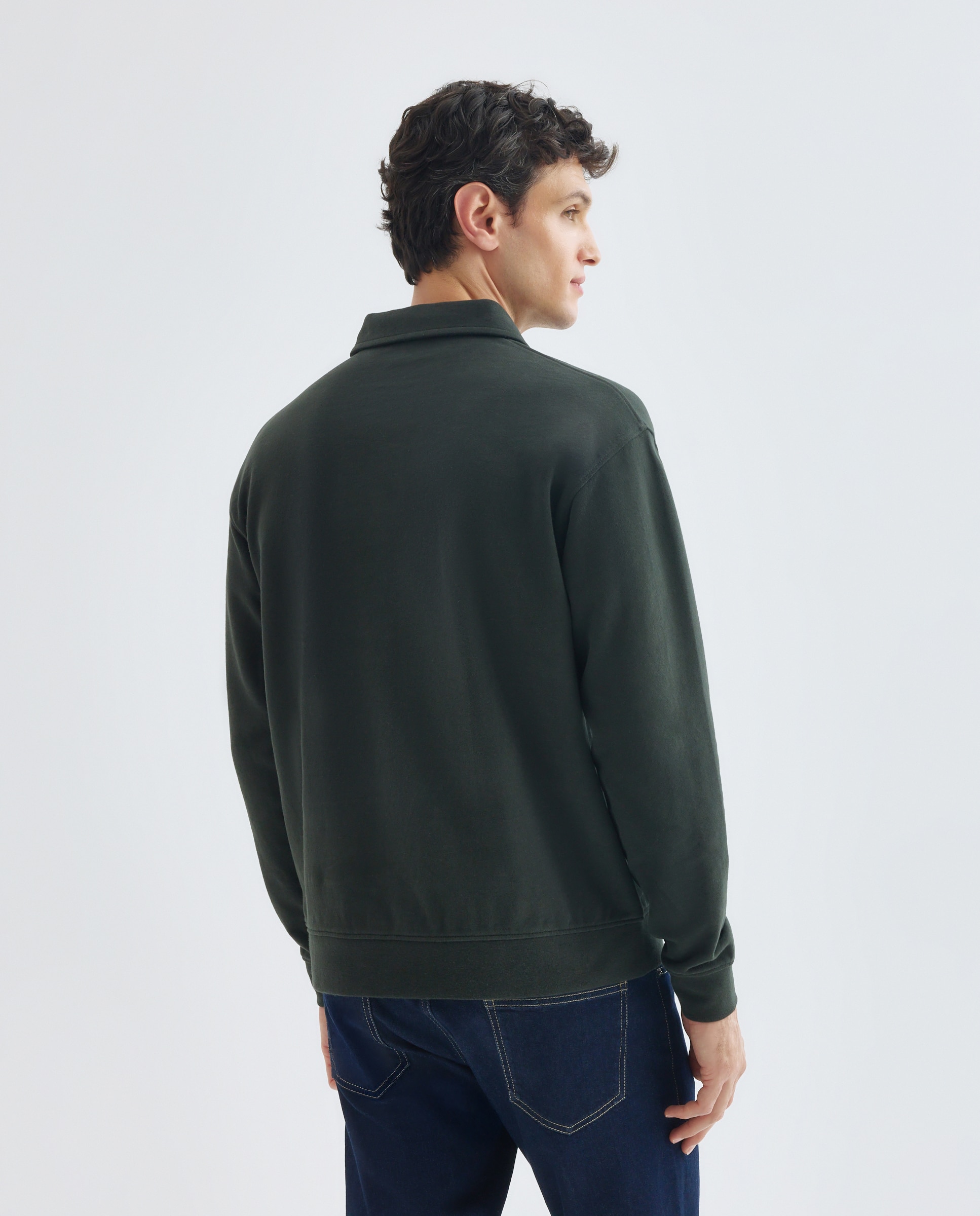 Sudadera de hombre rugby cuello polo lisa STUDIO MIRAGE 530 Verde oscuro-3