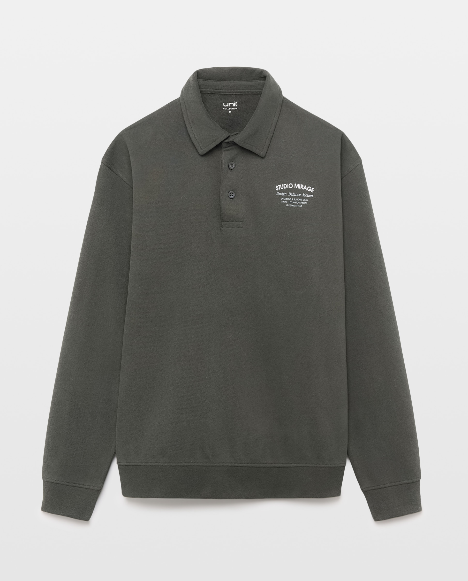 Sudadera de hombre rugby cuello polo lisa STUDIO MIRAGE 530 Verde oscuro-4