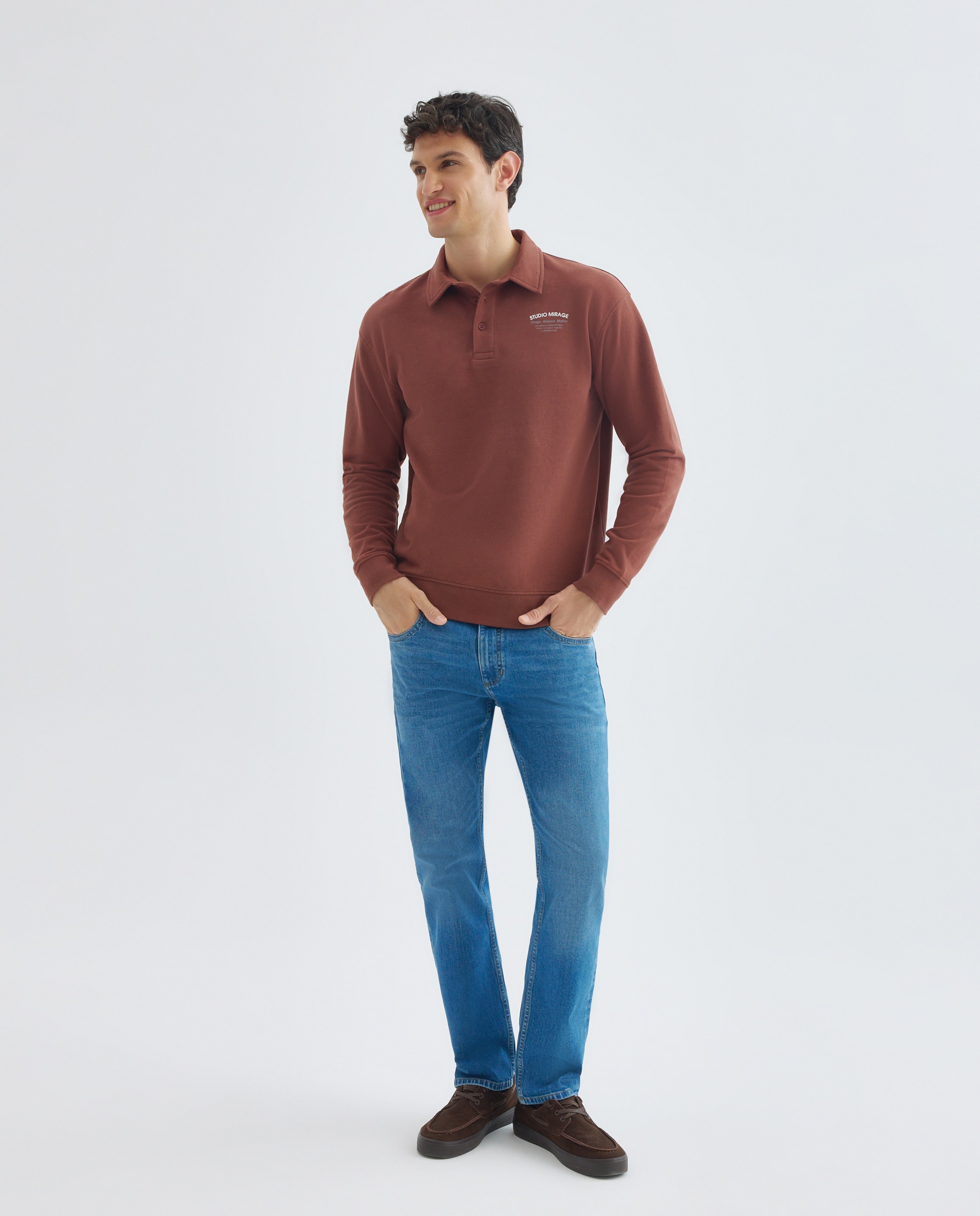 Sudadera de hombre rugby cuello polo lisa STUDIO MIRAGE 770 Terracota-2